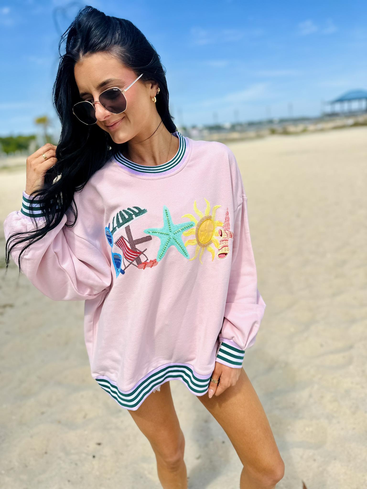 Queen Of Sparkles Pink 'Beach' Icon Sweatshirt
