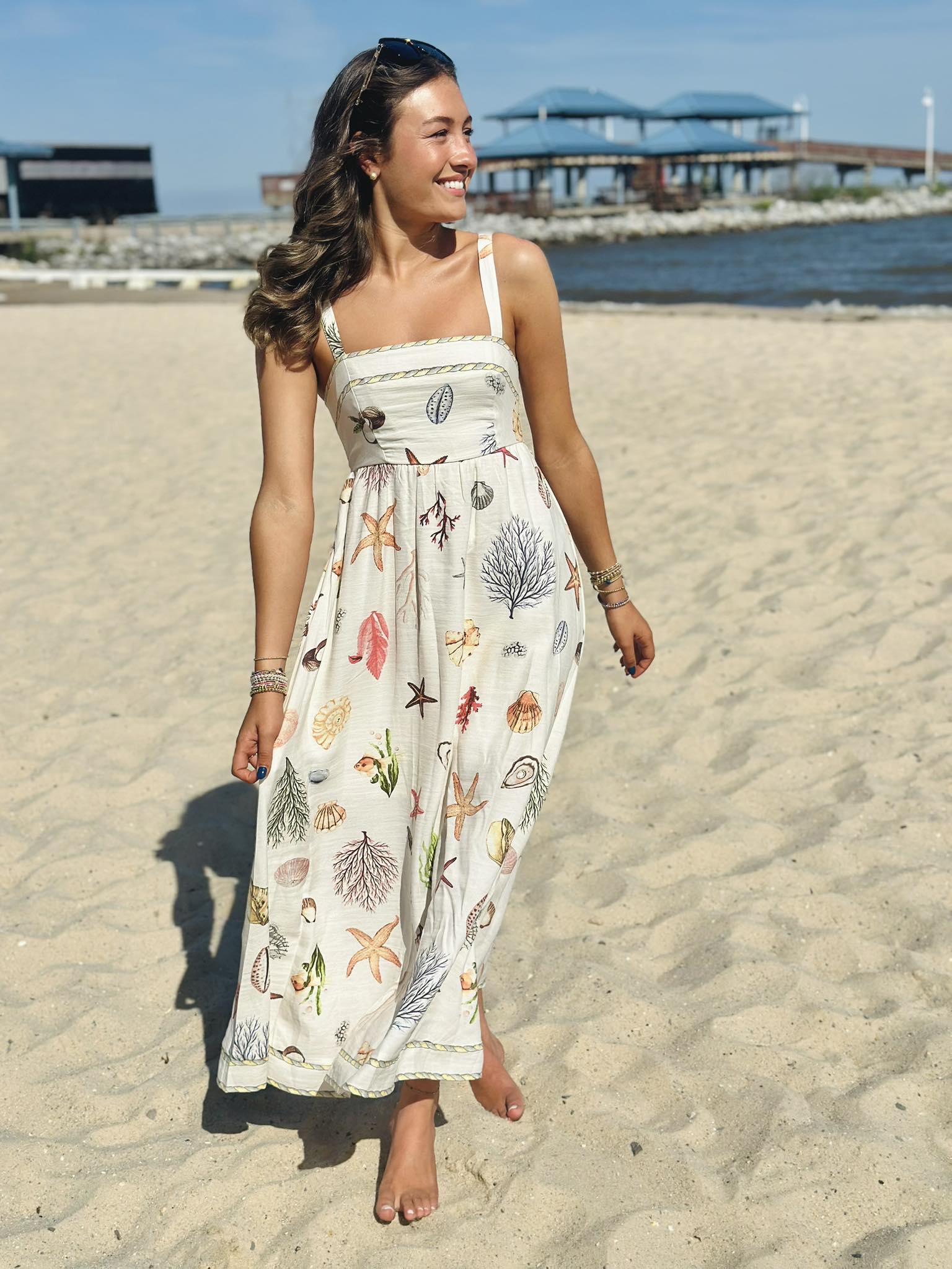 Seaside Nautical Print Midi Dress LARGE