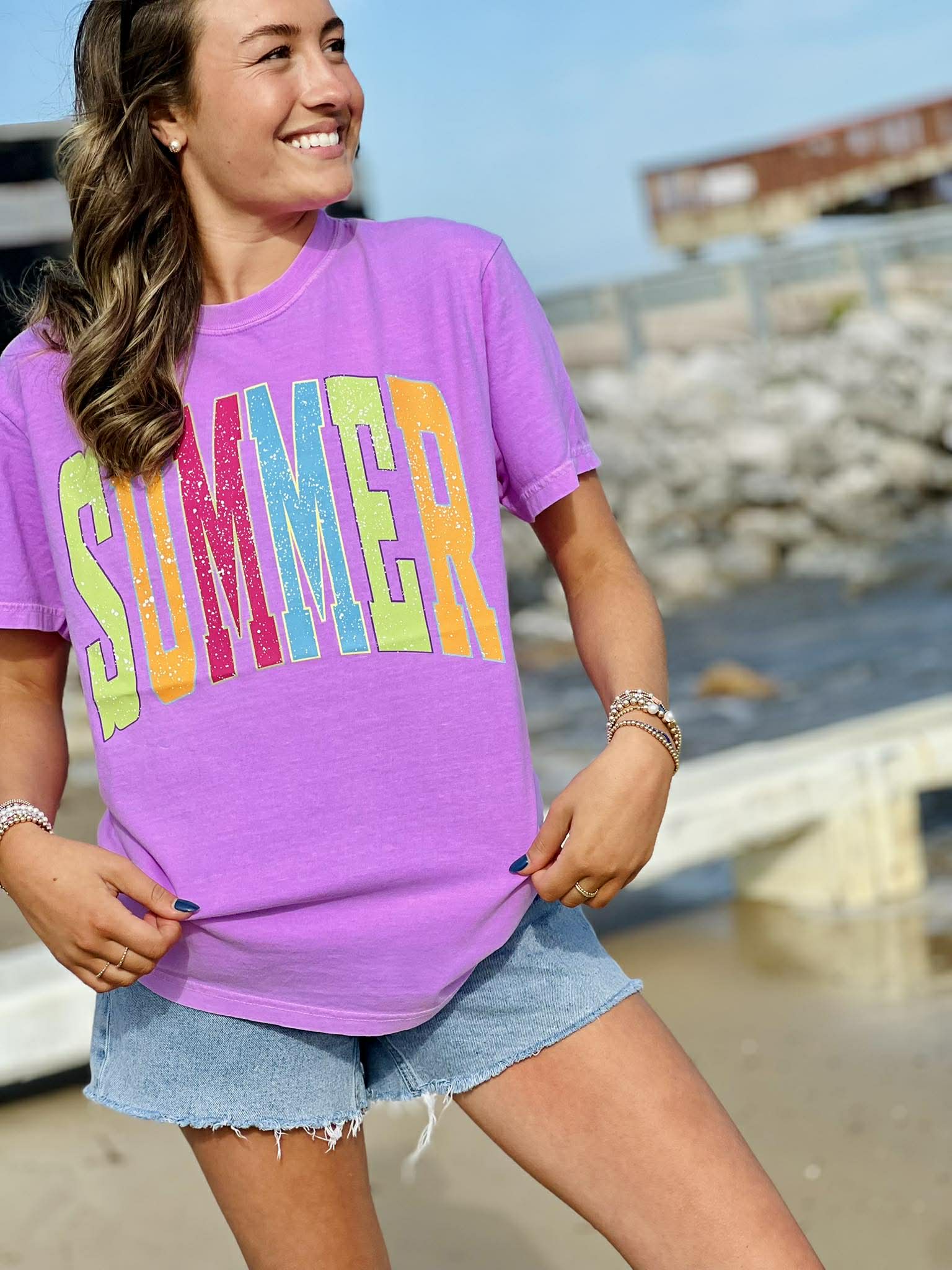 Multi Summer Neon Violet Graphic Tee