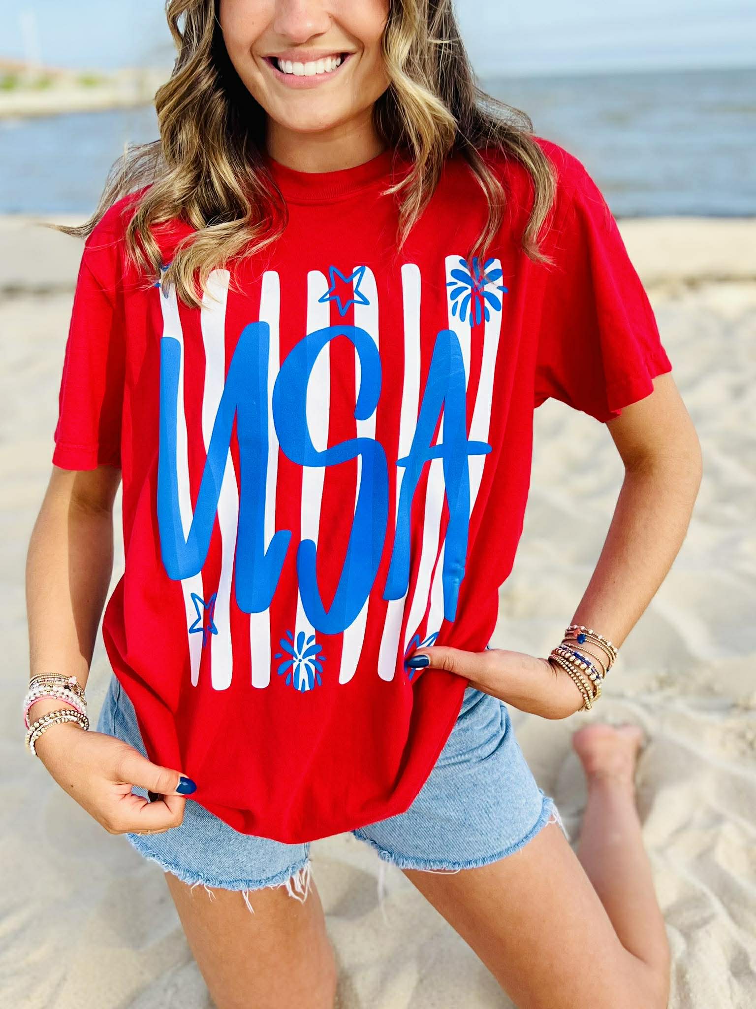USA Stripe Star/Fireworks Red Graphic Tee