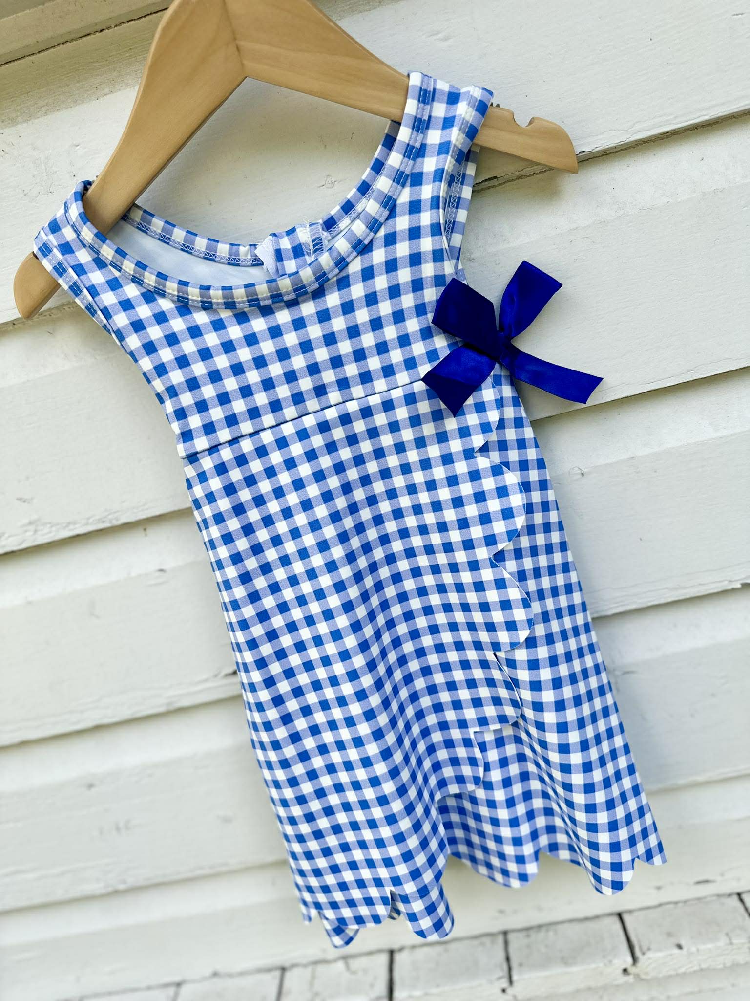 Girls Blue Checkered Athletic Dress