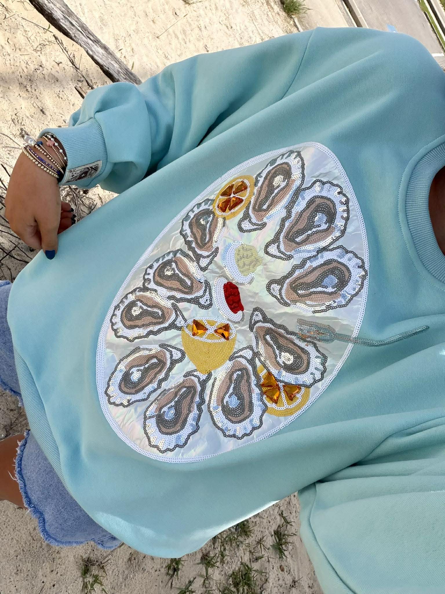 Queen Of Sparkles Mint Blue Oyster Platter Sweatshirt