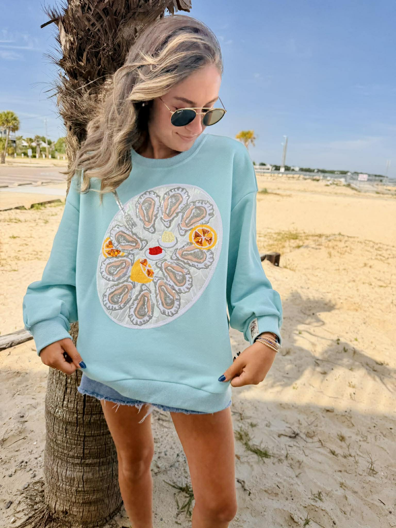 Queen Of Sparkles Mint Blue Oyster Platter Sweatshirt