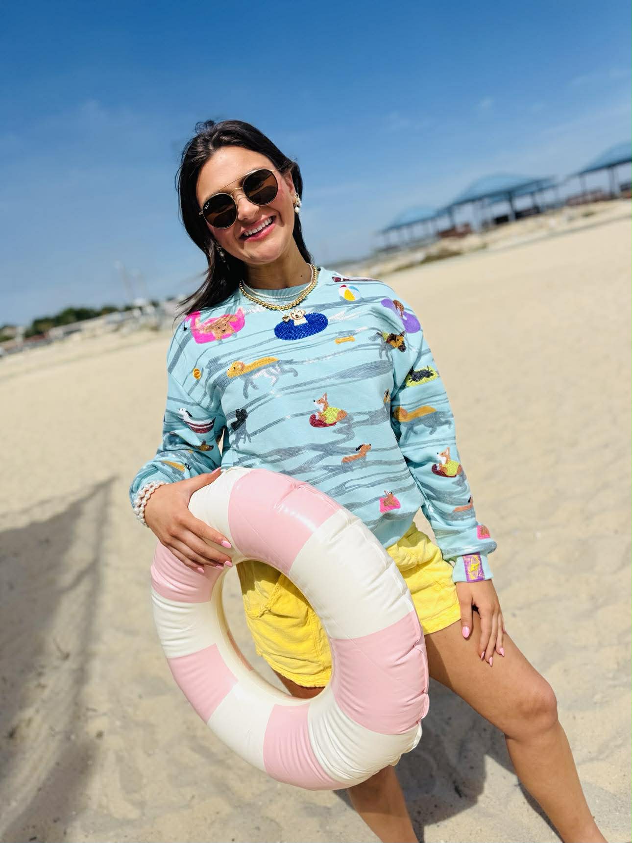 Queen Of Sparkles Blue Dogs Swimming on Floats Sweatshirt