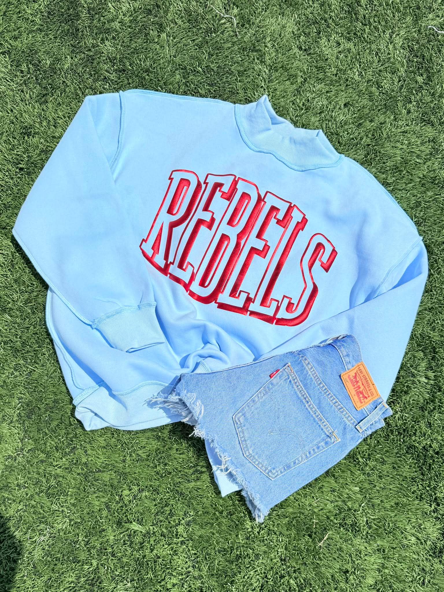 Custom Bold Outline Puff Mascot Light Blue Mock Neck - #GAME83