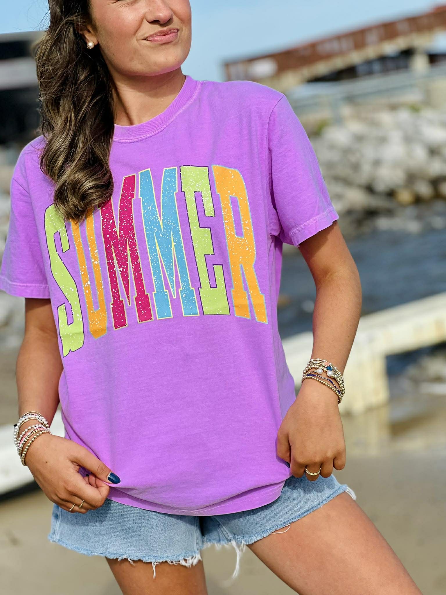 Multi Summer Neon Violet Graphic Tee