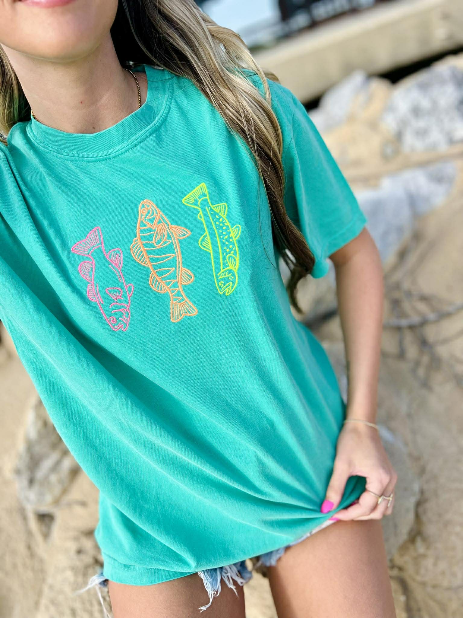 Colorful Trout Island Green Graphic Tee