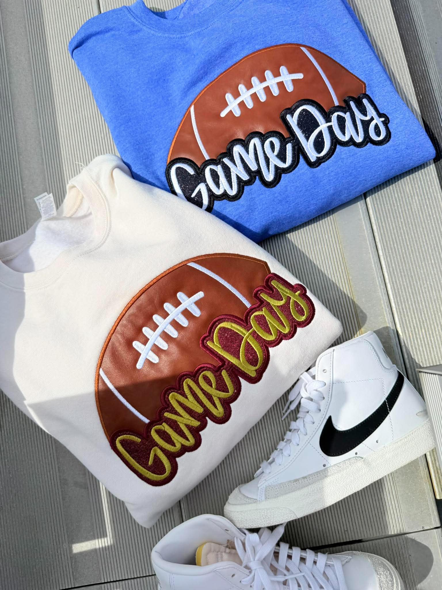 Game Day Leather Football Applique Sweatshirt - #GAME86