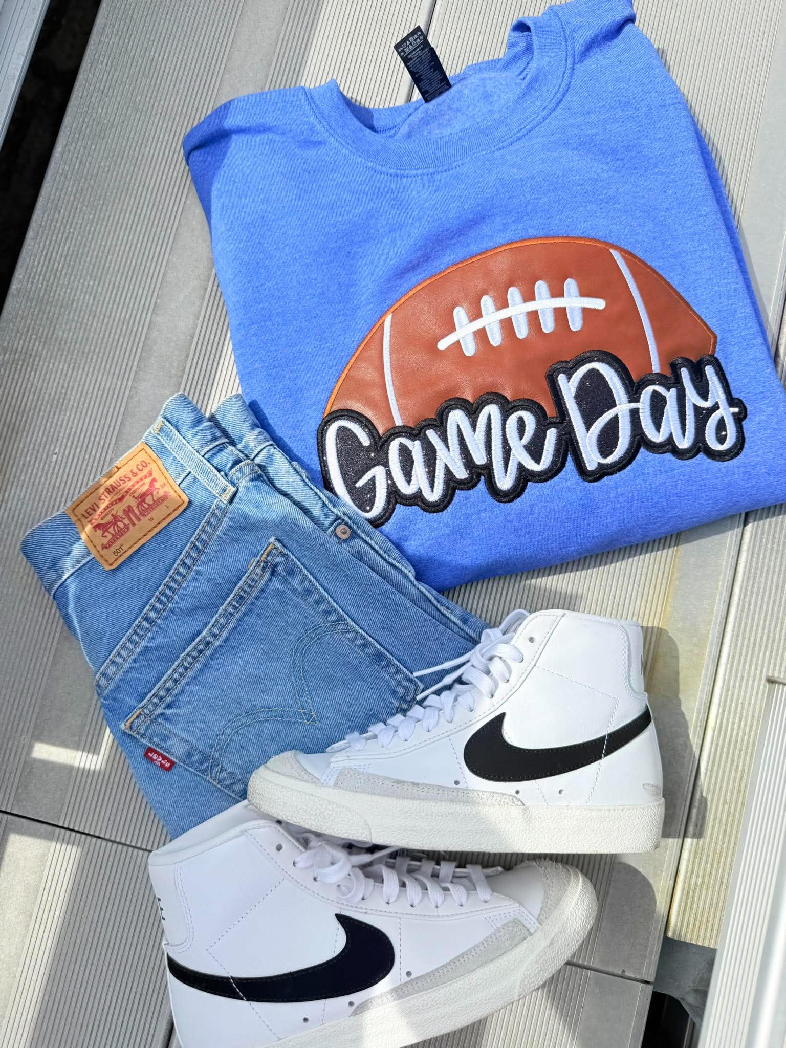 Game Day Leather Football Applique Sweatshirt - #GAME86