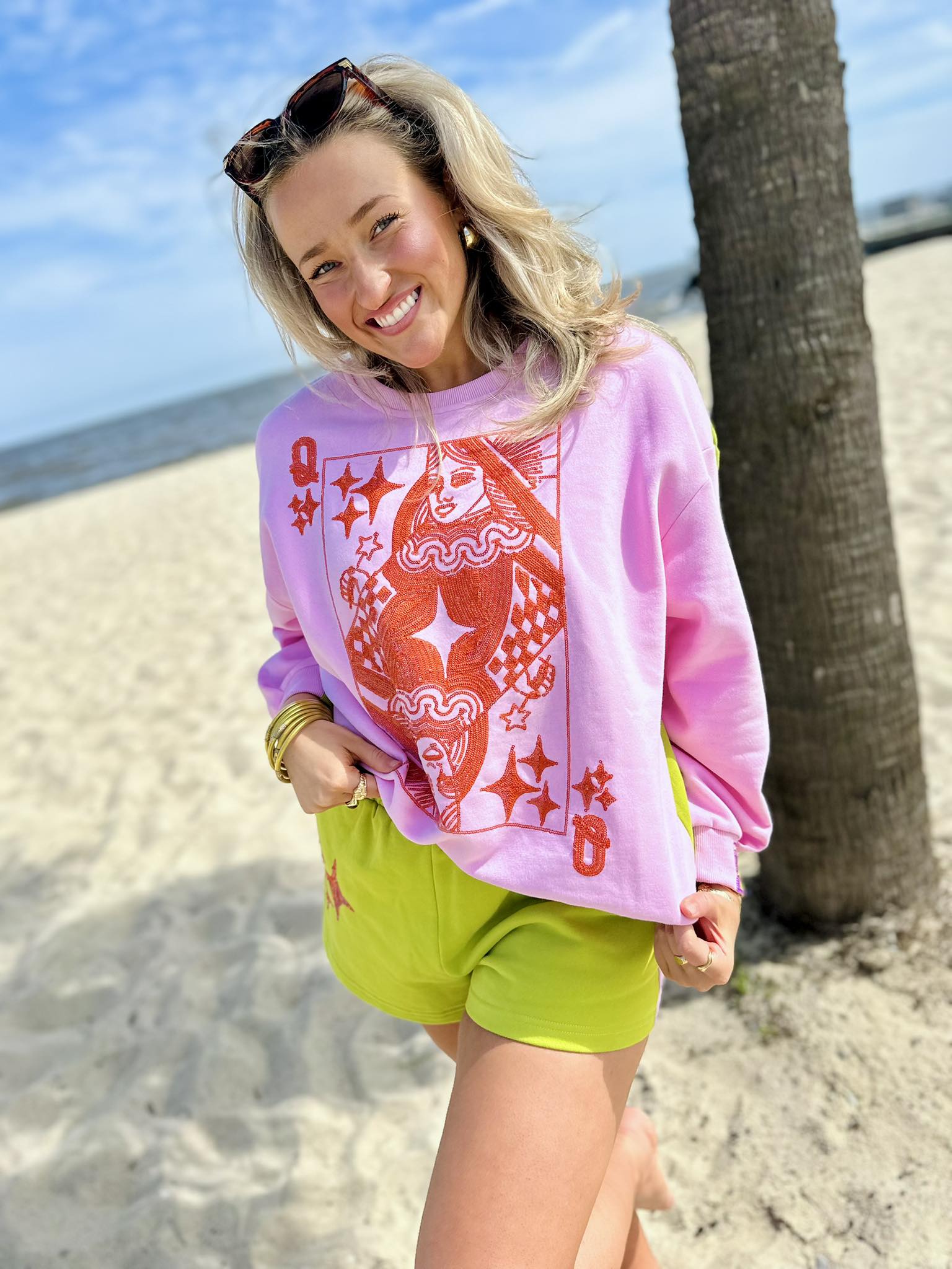 Queen Of Sparkles Pink & Green Colorblock Orange QOS Logo Short