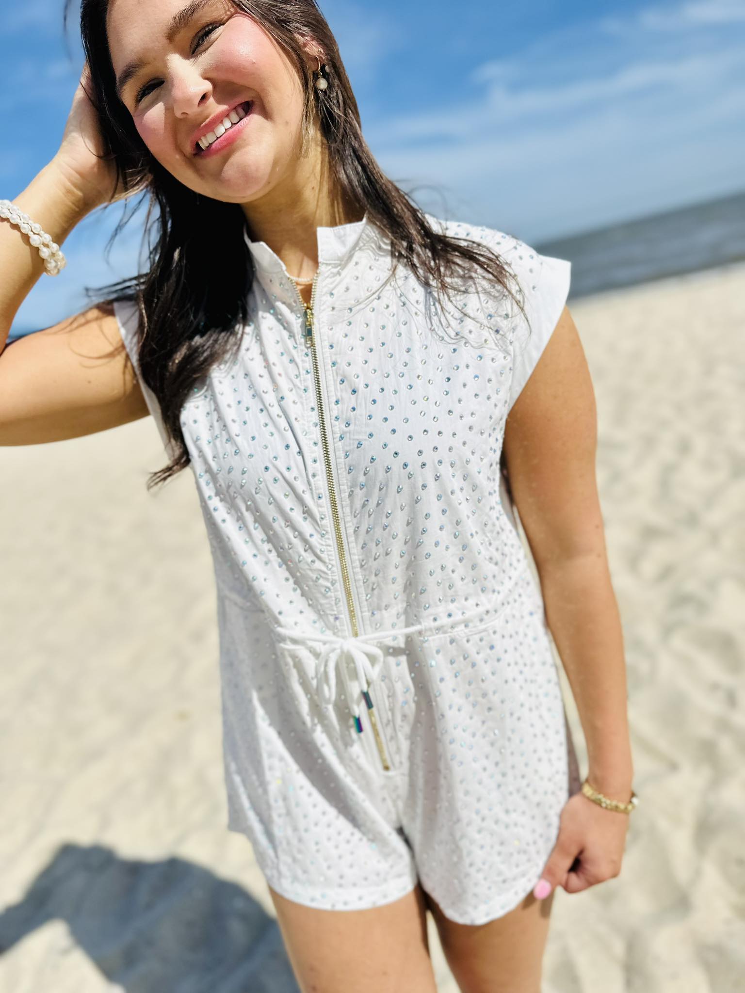 Queen Of Sparkles White Rhinestone 'Just Married' Romper
