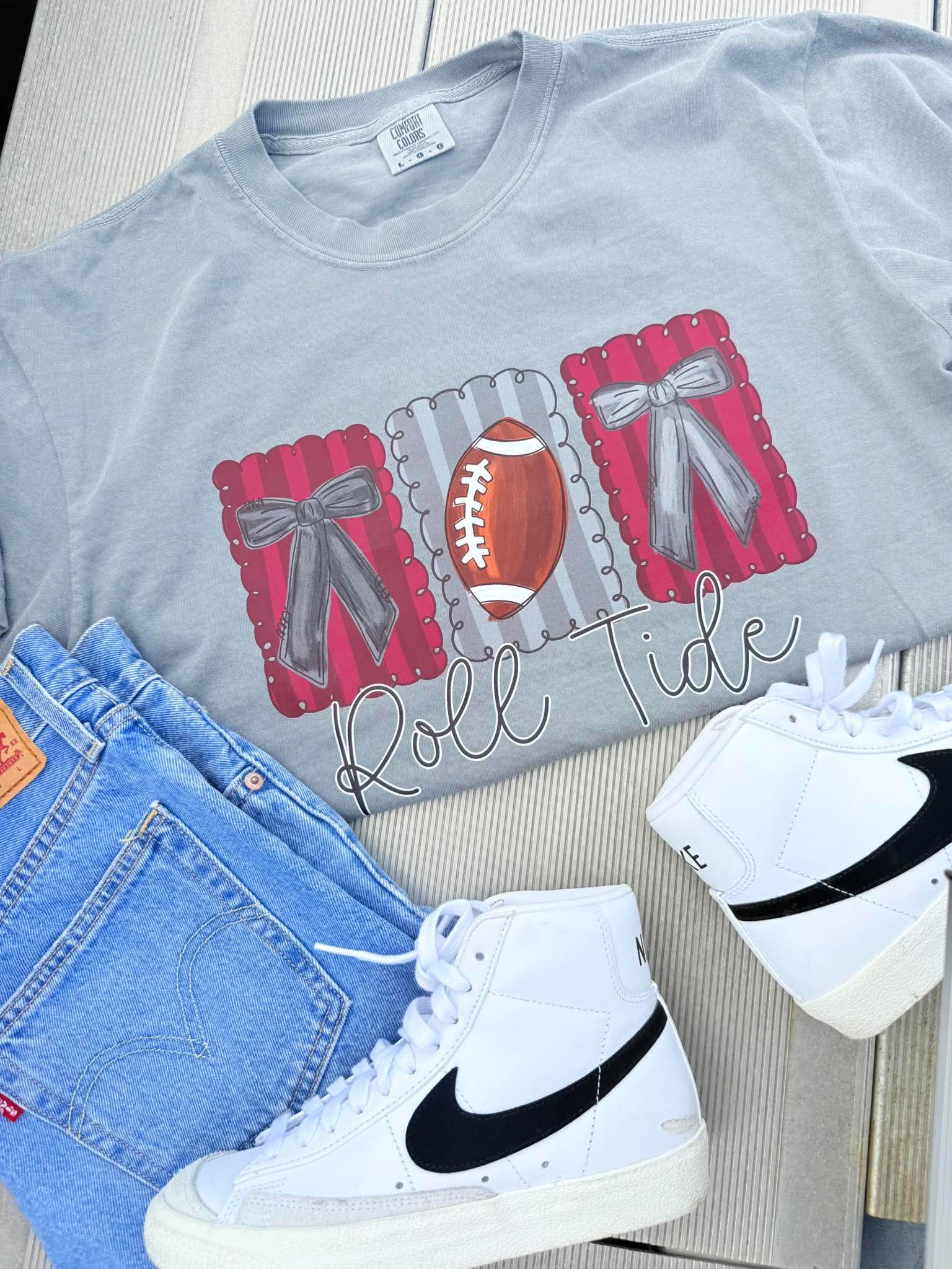 Trio Bow/Football Graphic Tee - #GAME91