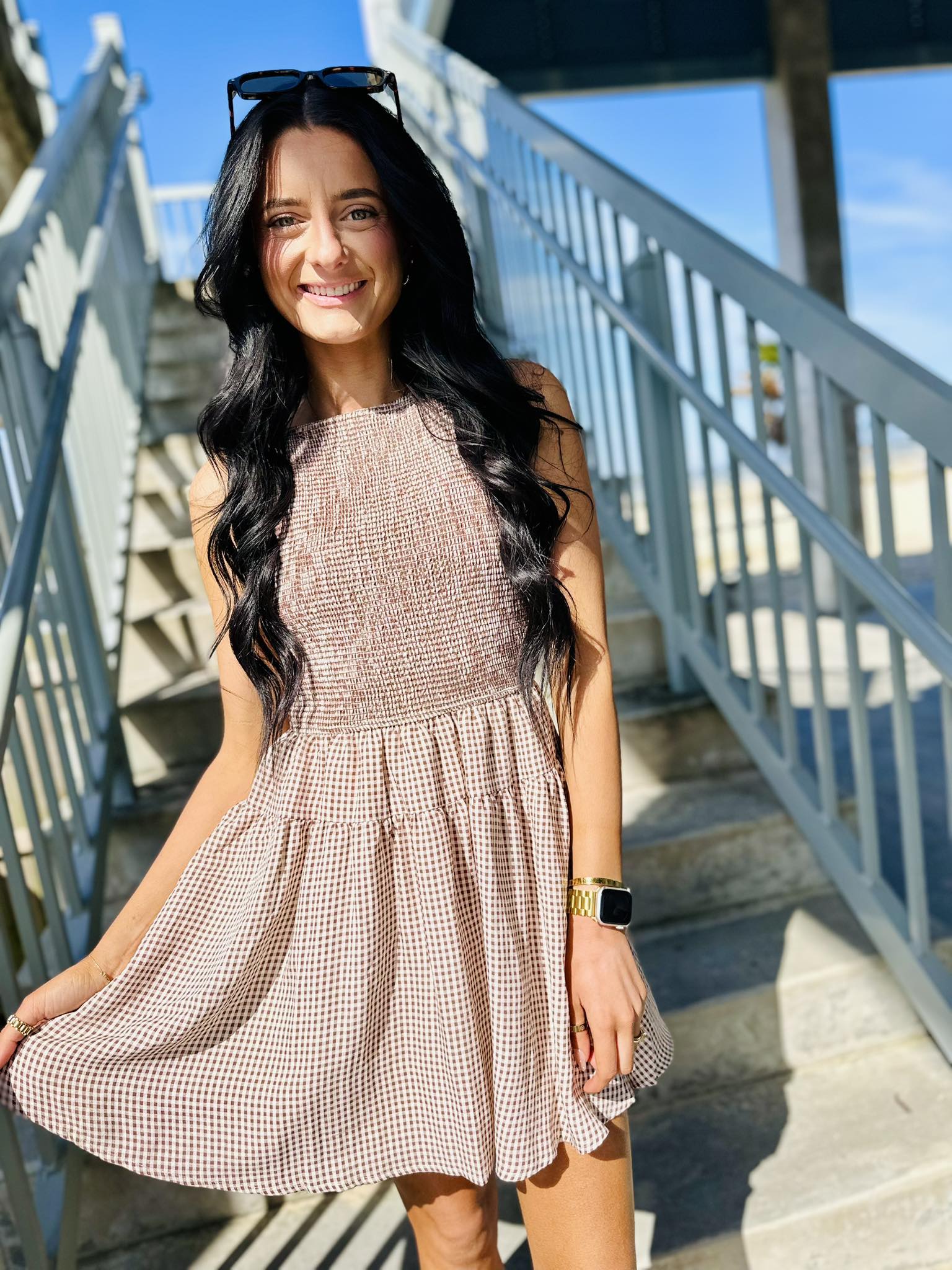 Gingham Smocked Mini Dress