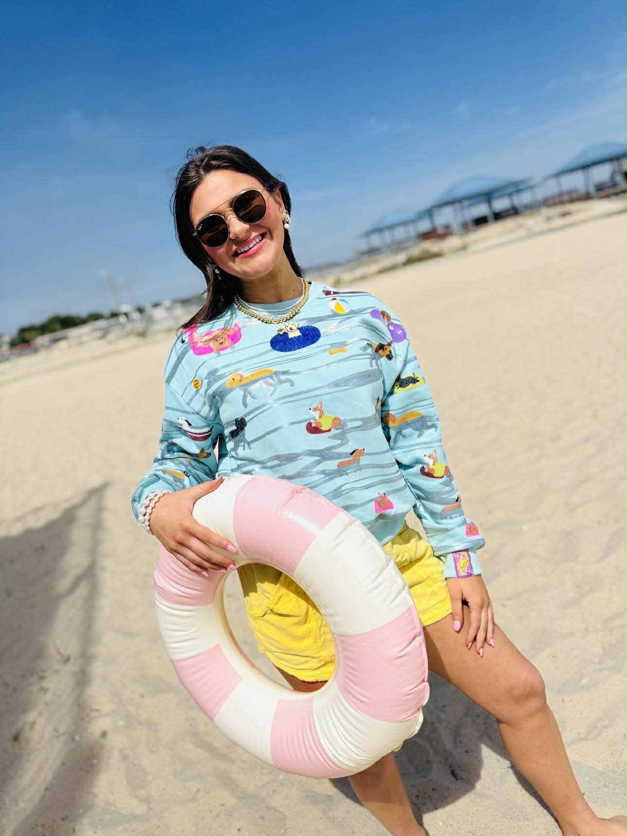 Queen Of Sparkles Blue Dogs Swimming on Floats Sweatshirt