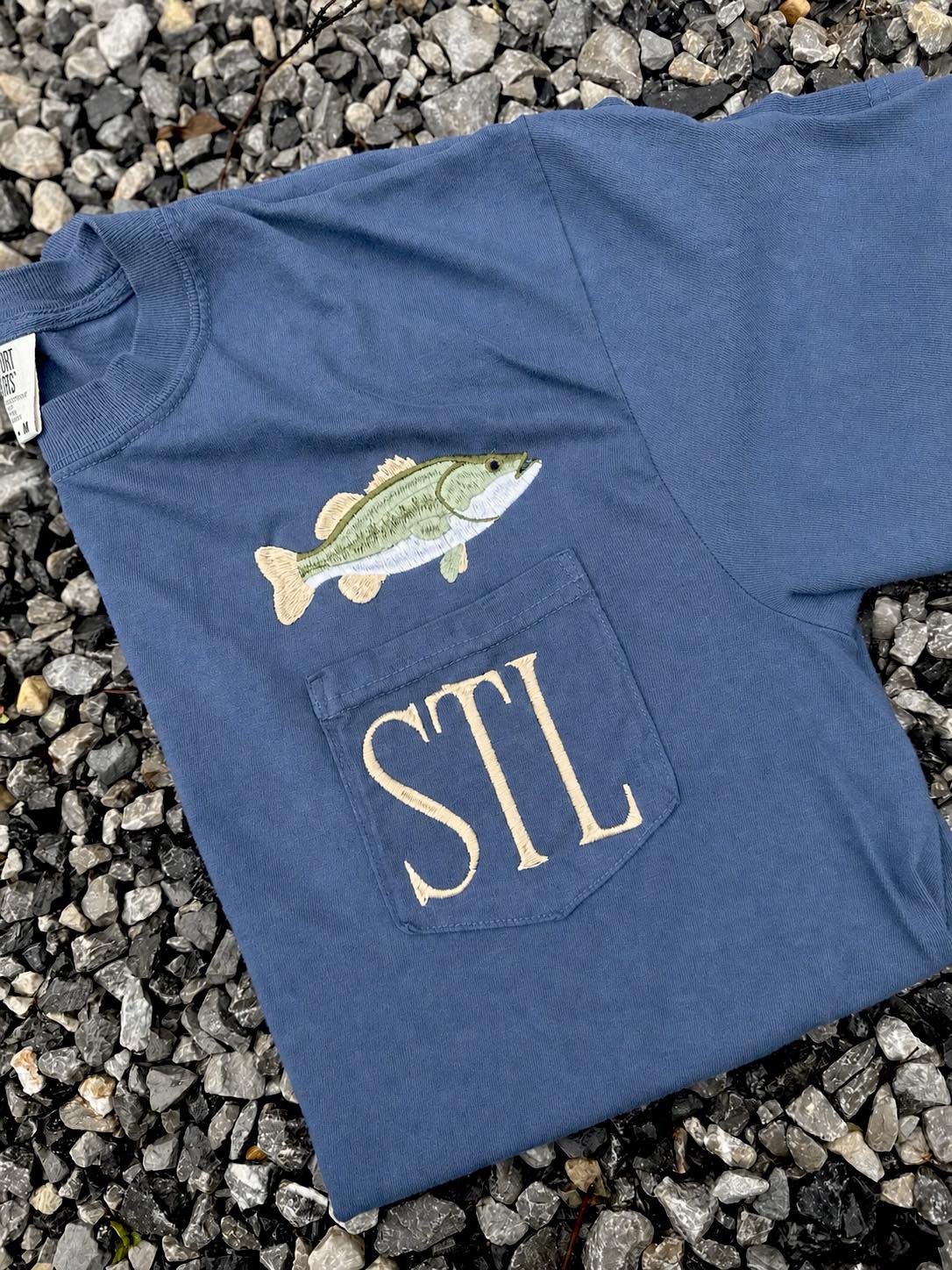 Custom Bass Fish Pocket Navy Tee