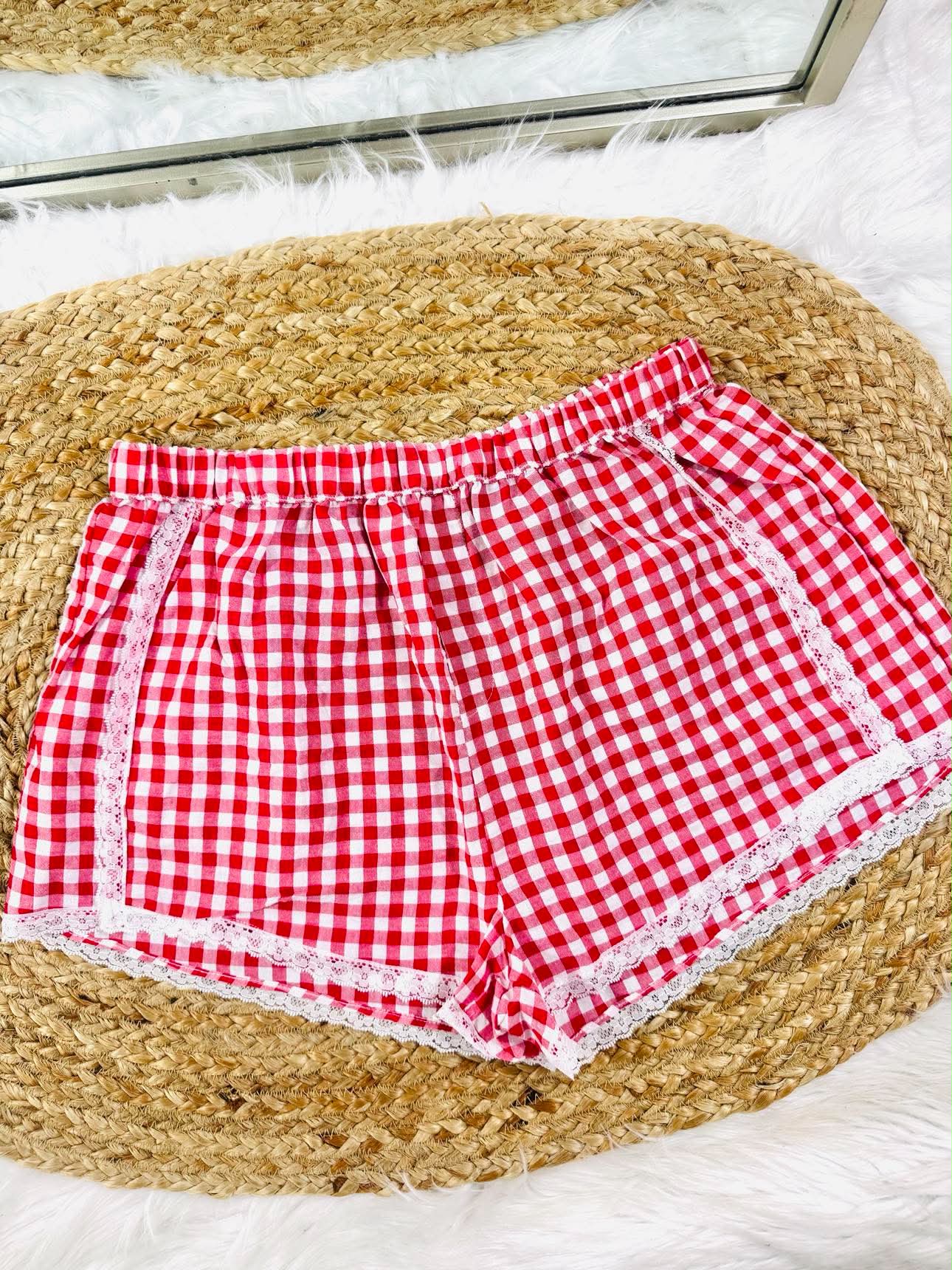 Red Gingham Lace Shorts