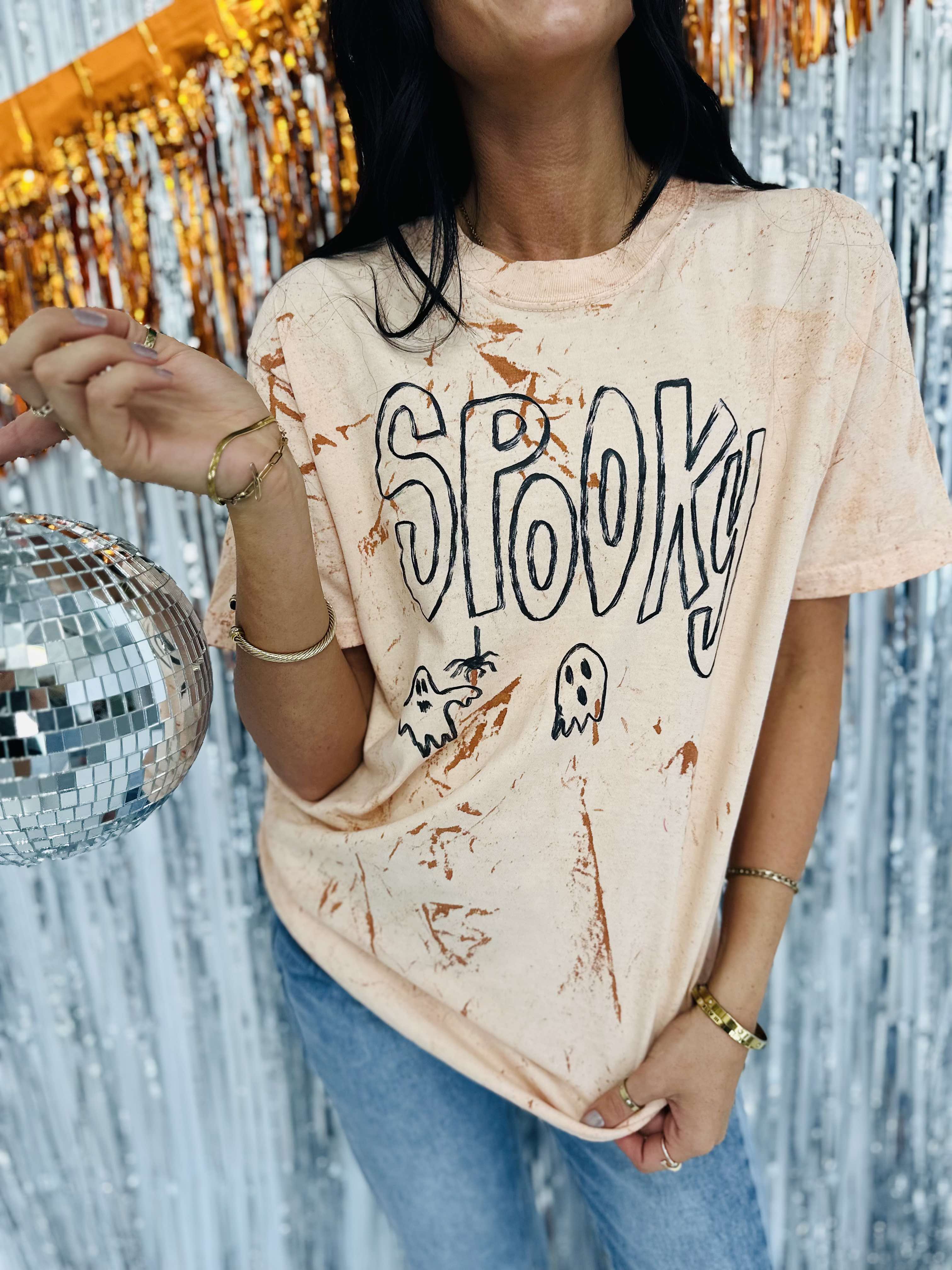 Spooky Sketch Orange Acid Wash Graphic Tee