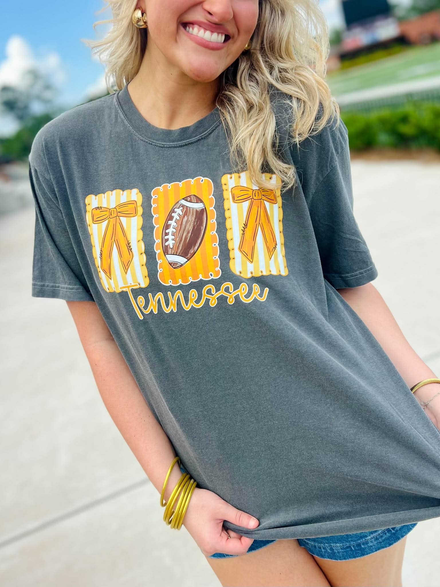 Trio Bow/Football Graphic Tee - #GAME91