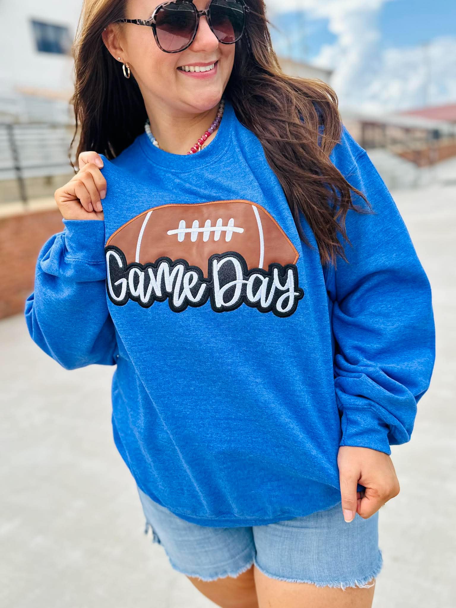 Game Day Leather Football Applique Sweatshirt - #GAME86