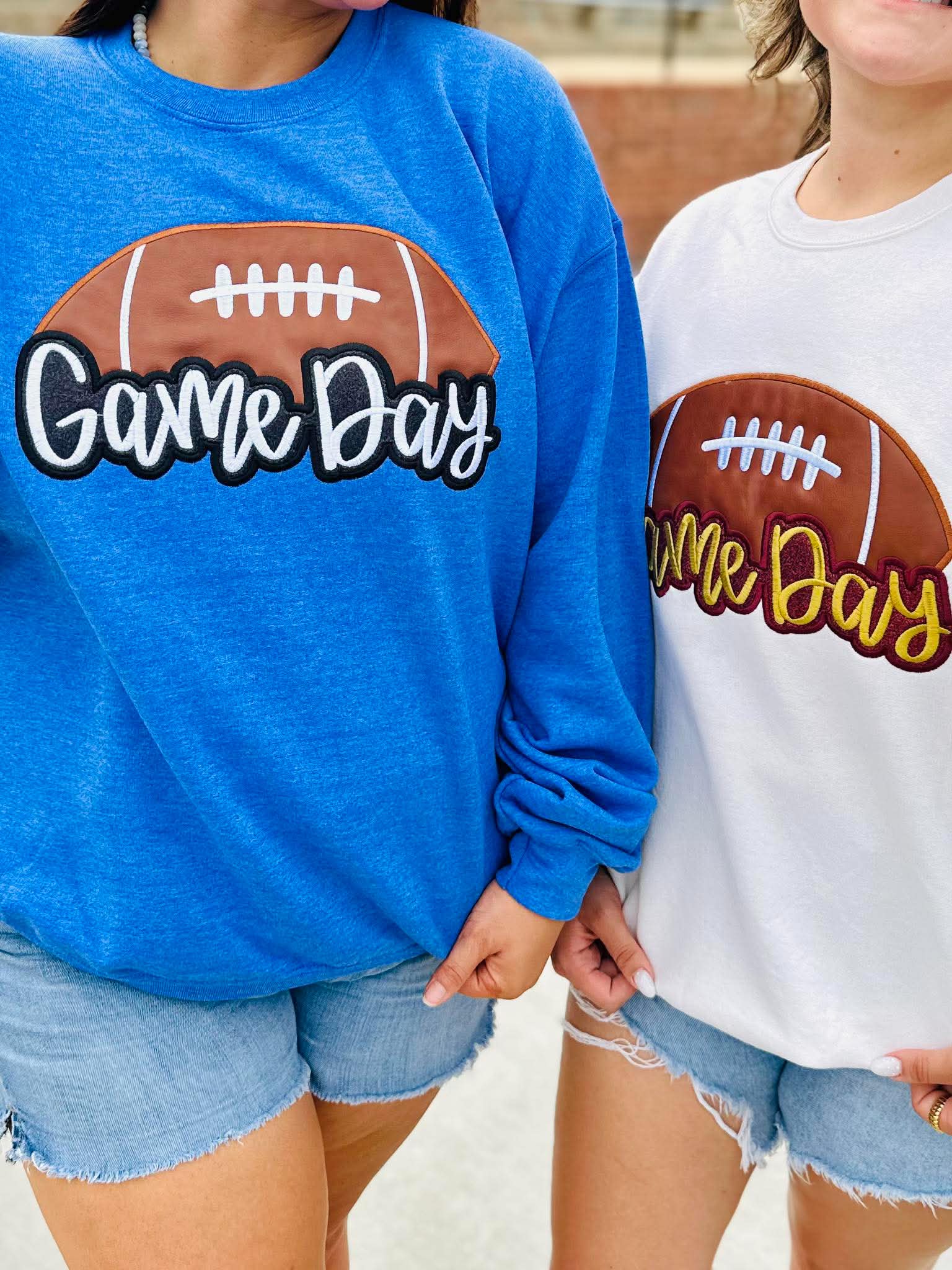Game Day Leather Football Applique Sweatshirt - #GAME86