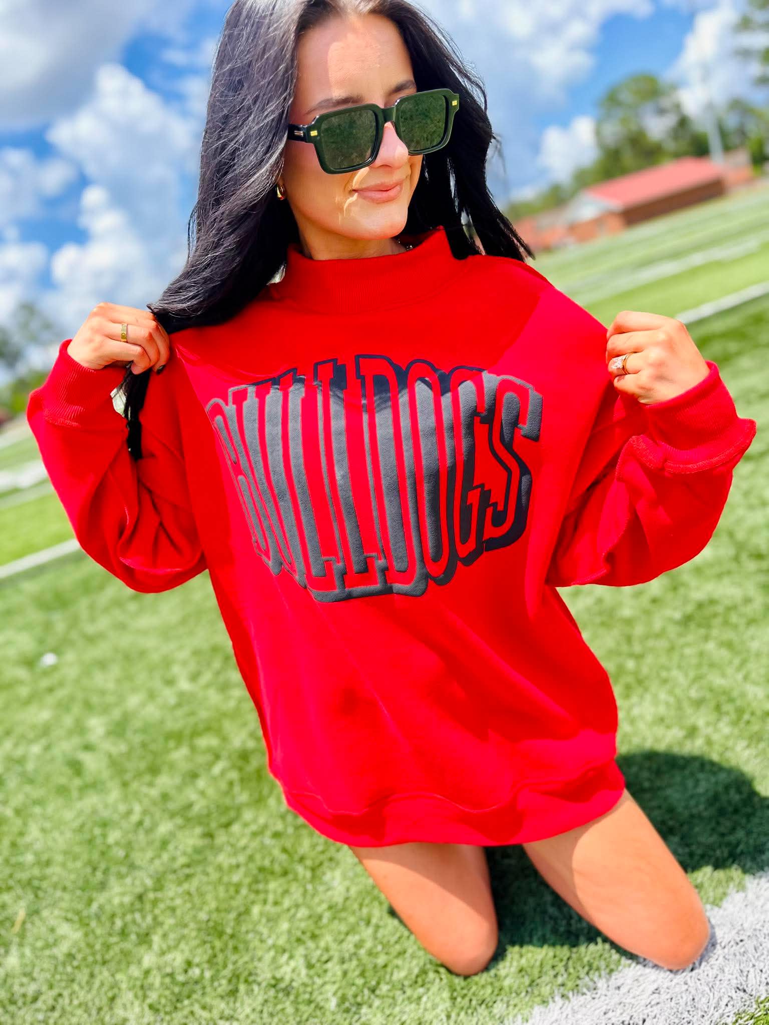 Custom Bold Outline Puff Mascot Red Mock Neck - #GAME83