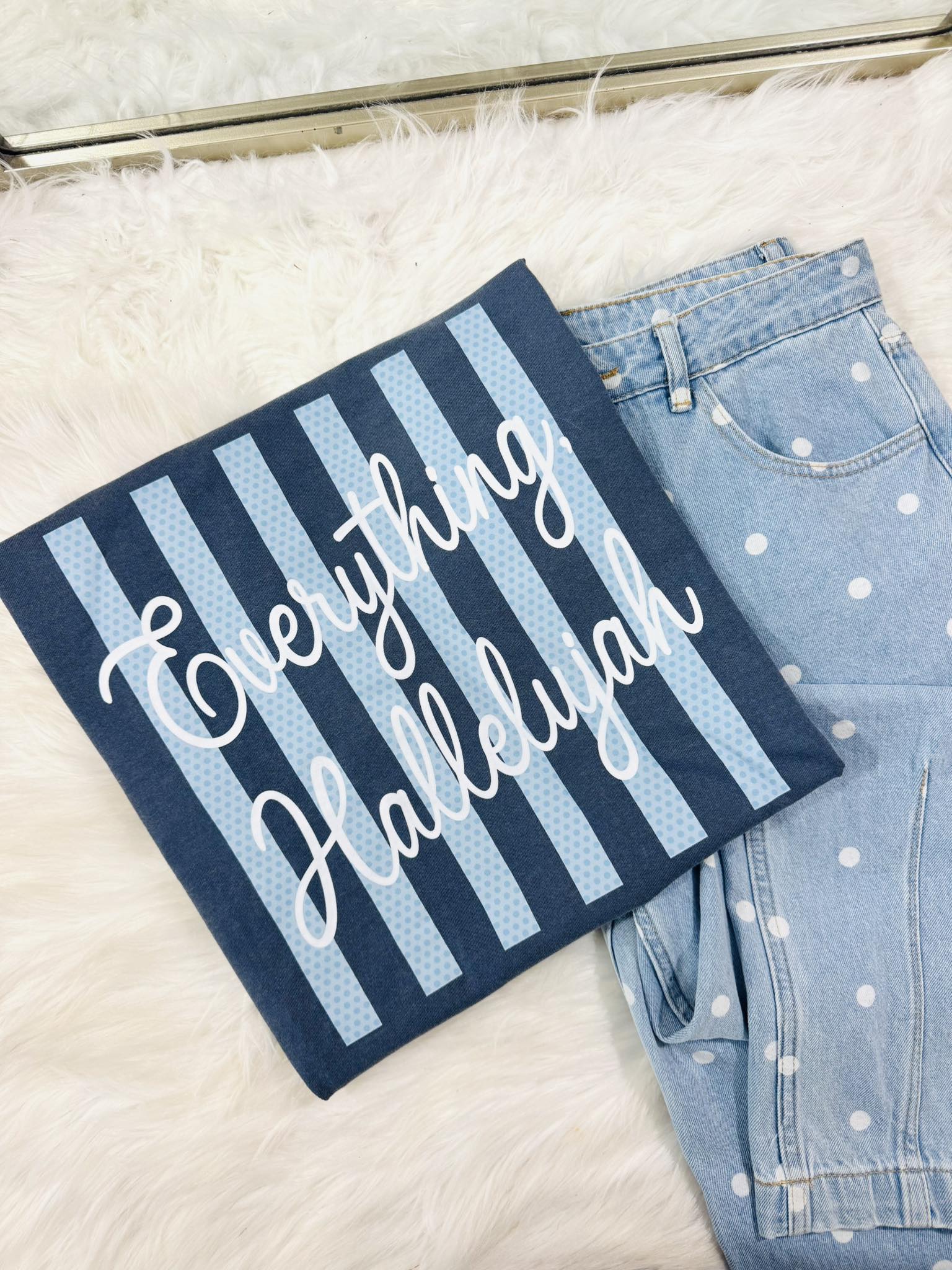 Everything Hallelujah  Navy Polka Dot Graphic Tee