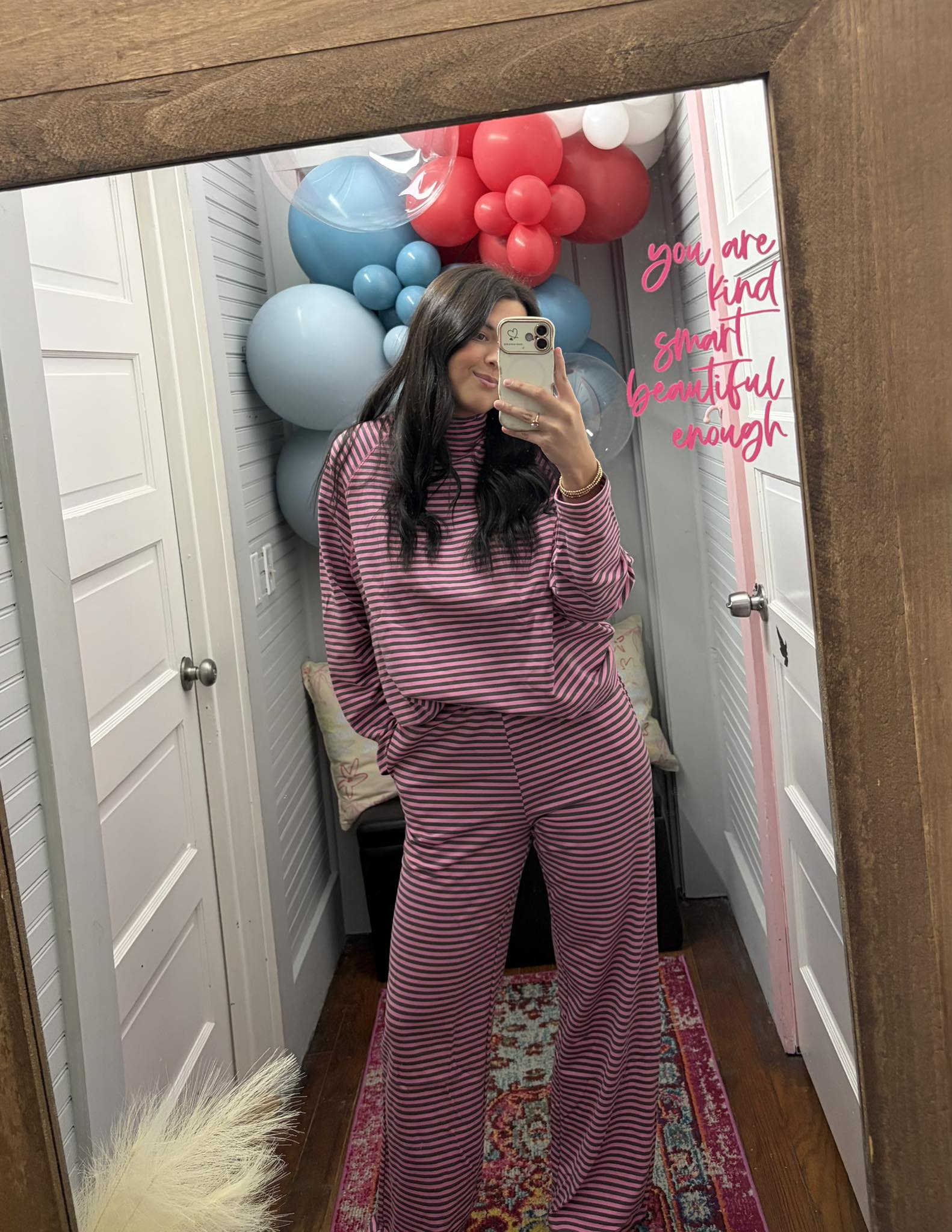 Oversized Mockneck Striped Pants Set