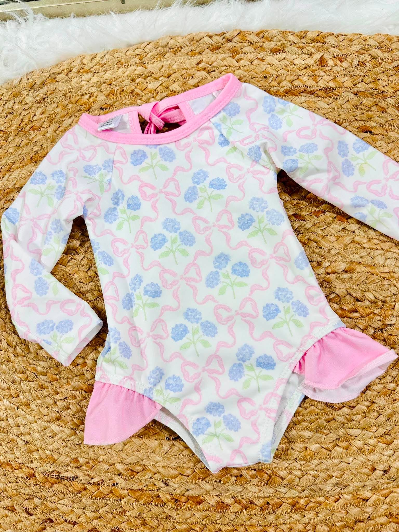 Pink Bow Floral Swim Suit