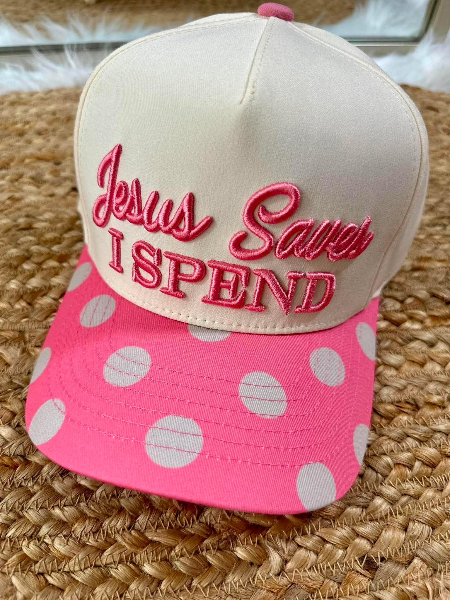 Jesus Saves I Spend Pink Trucker Hat