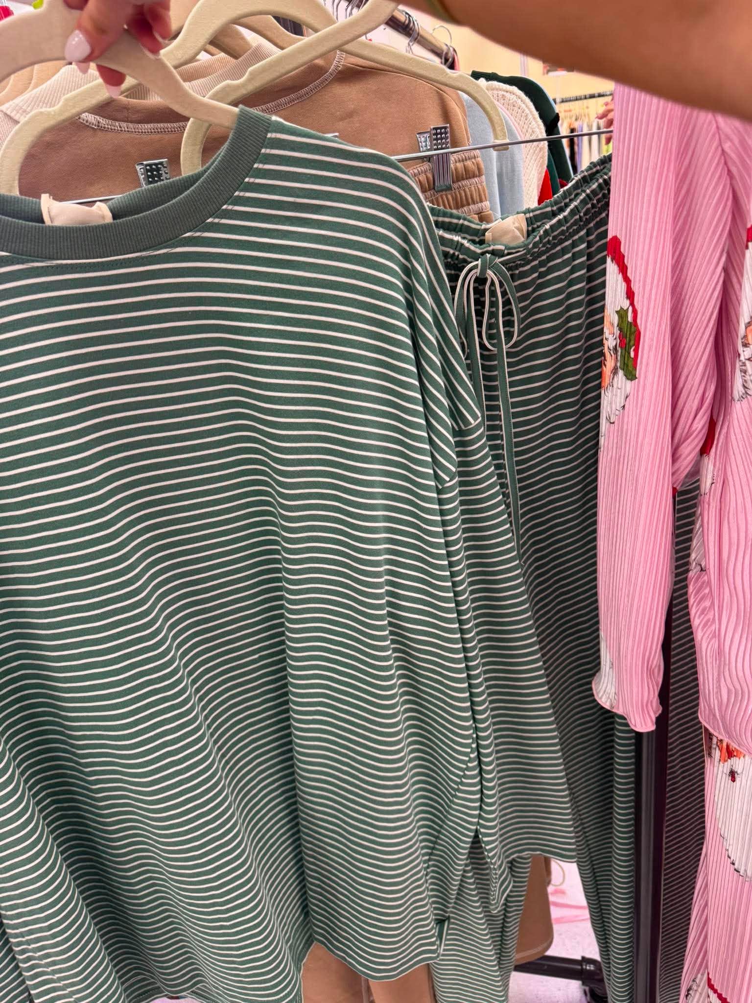 Forest Green Striped Pants Set