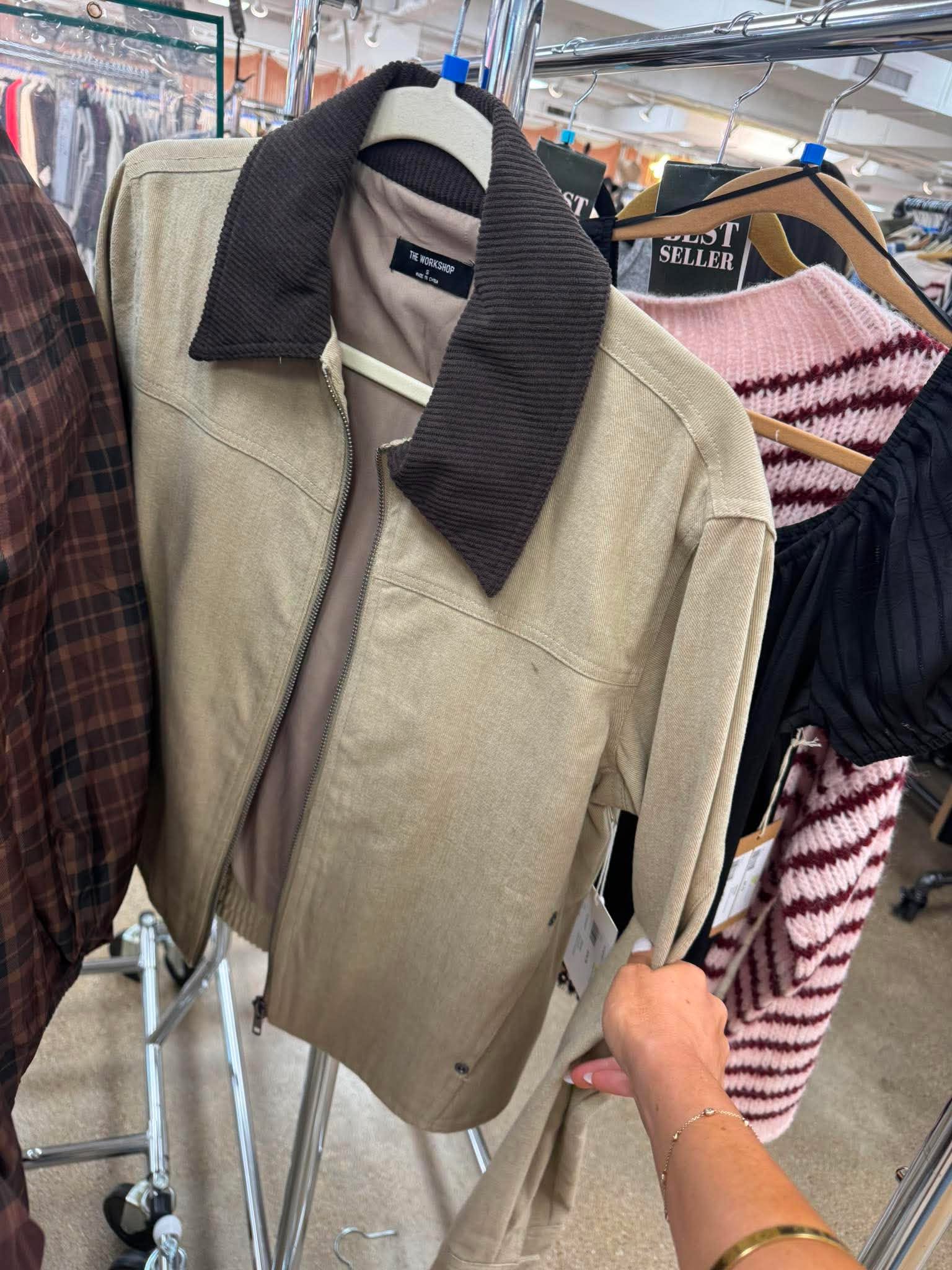 Corduroy Collar Zip Up Jacket