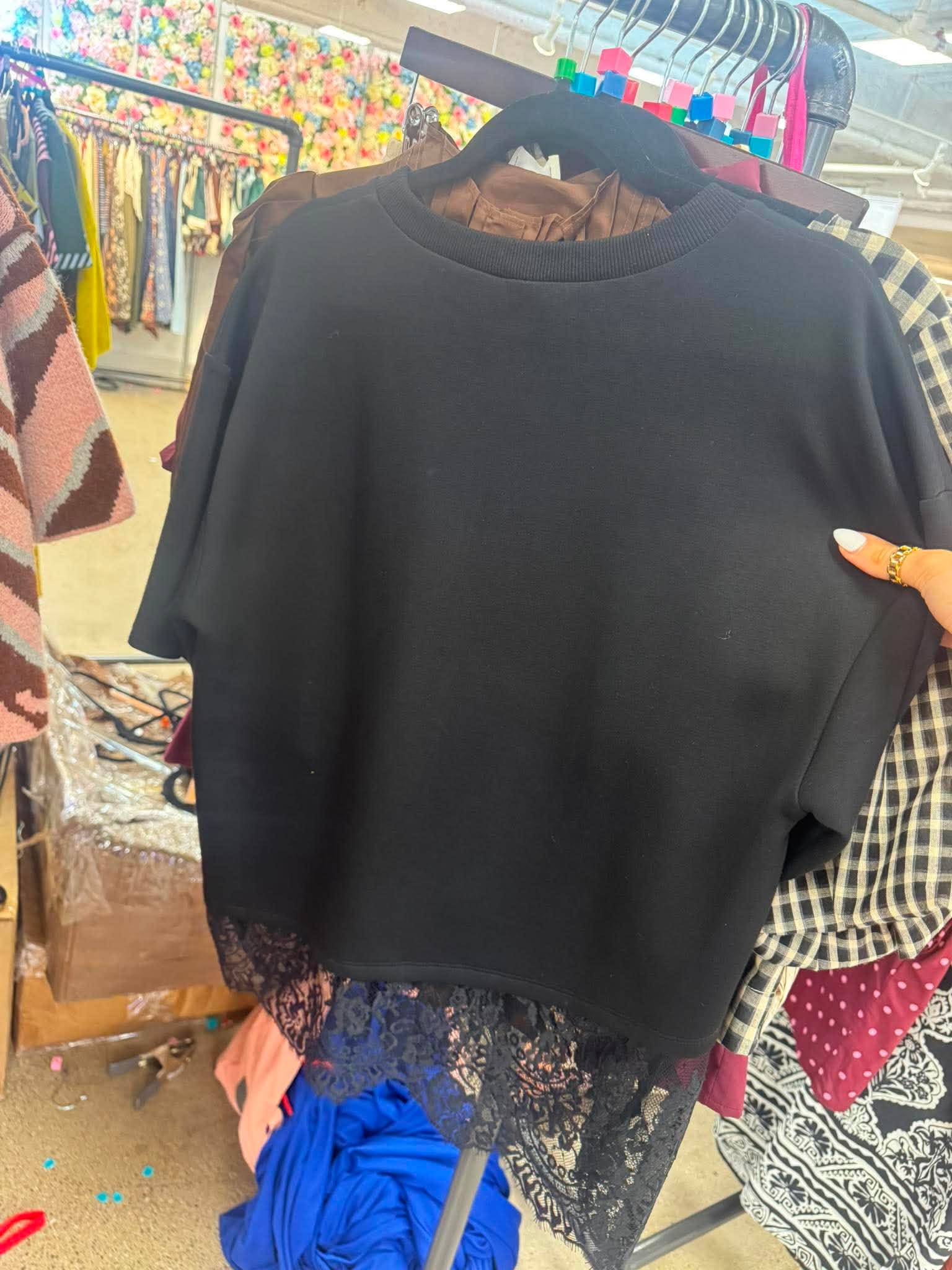 Luxury Lace Detail Black Tee