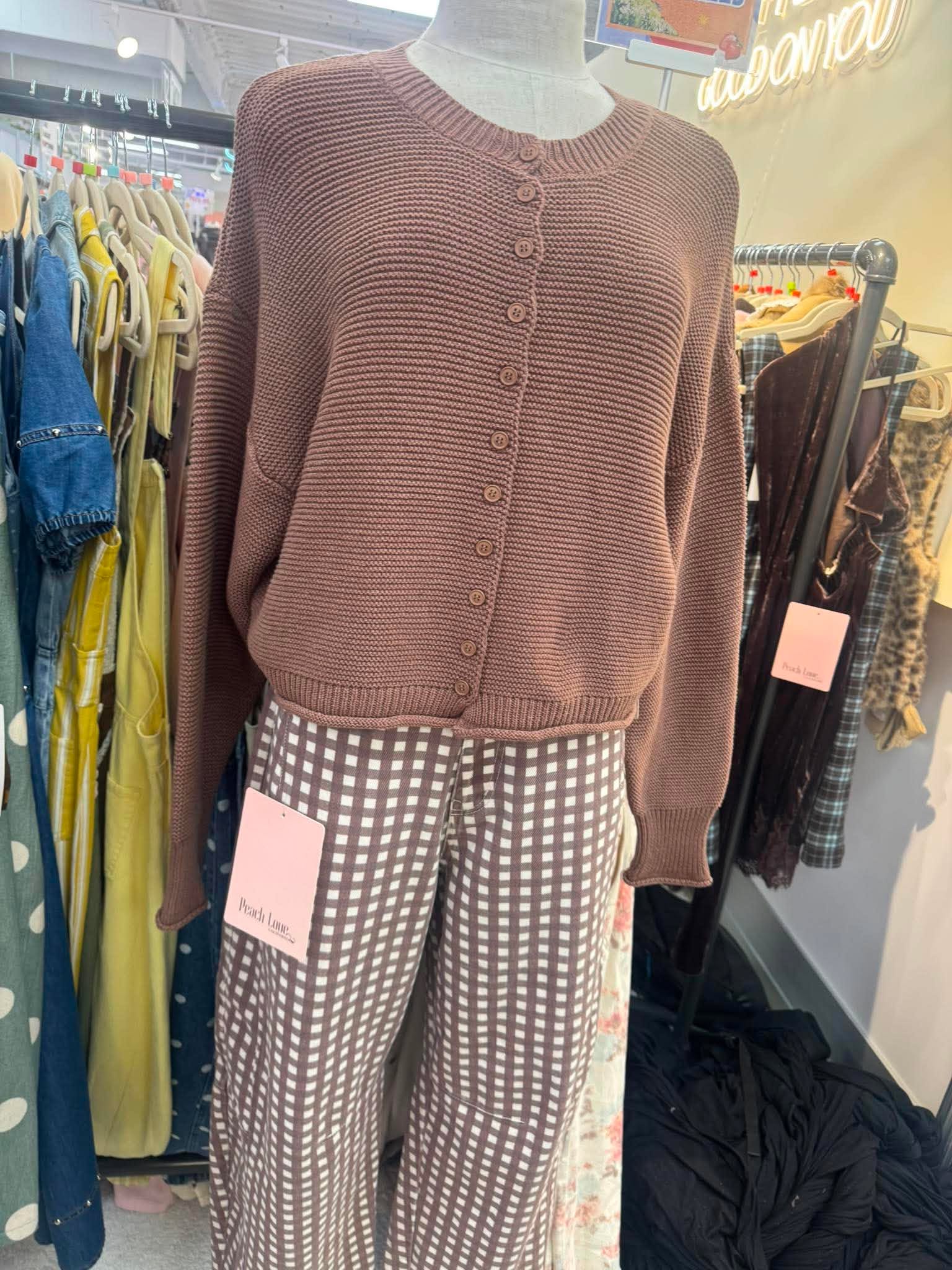 Mocha Ribbed Knit Cardigan