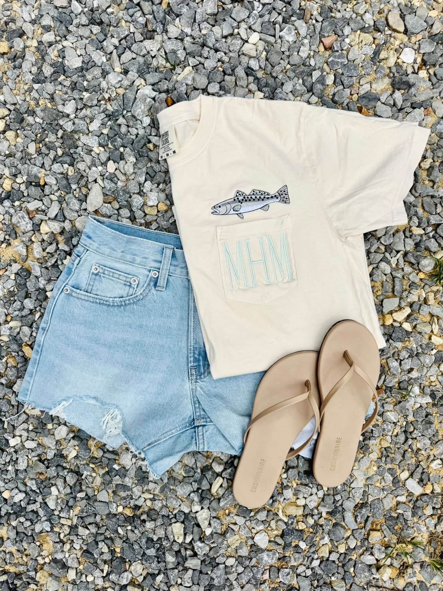 Trout Initial Ivory Pocket Graphic Tee