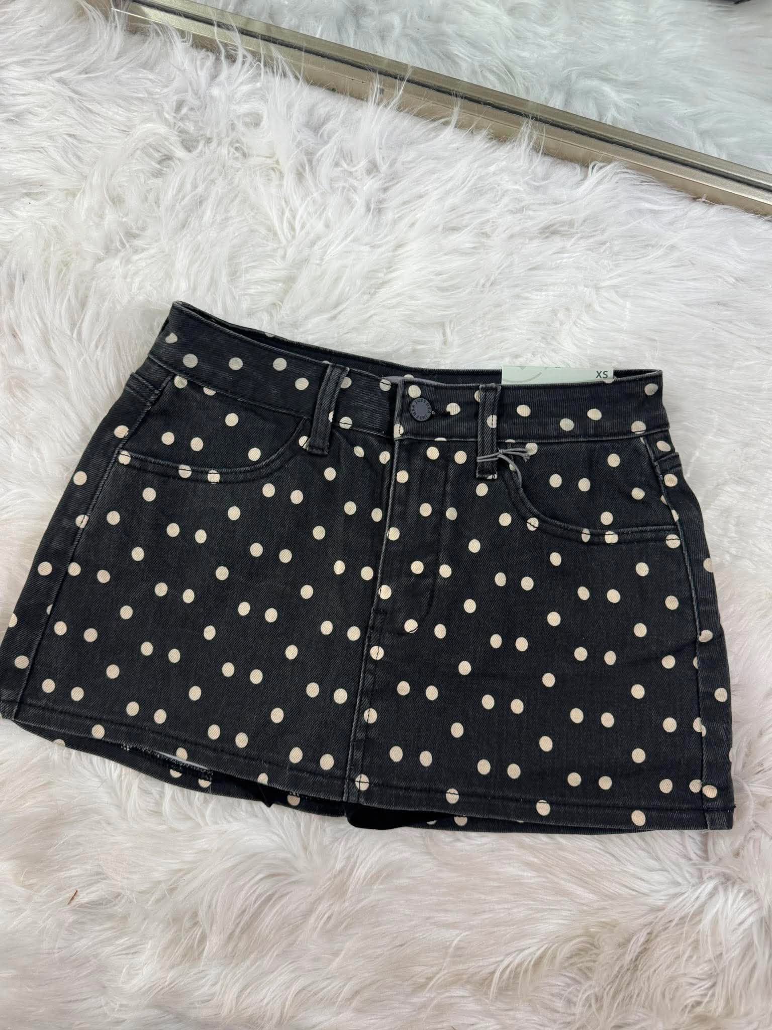 Polka Dot Denim Mini Skort