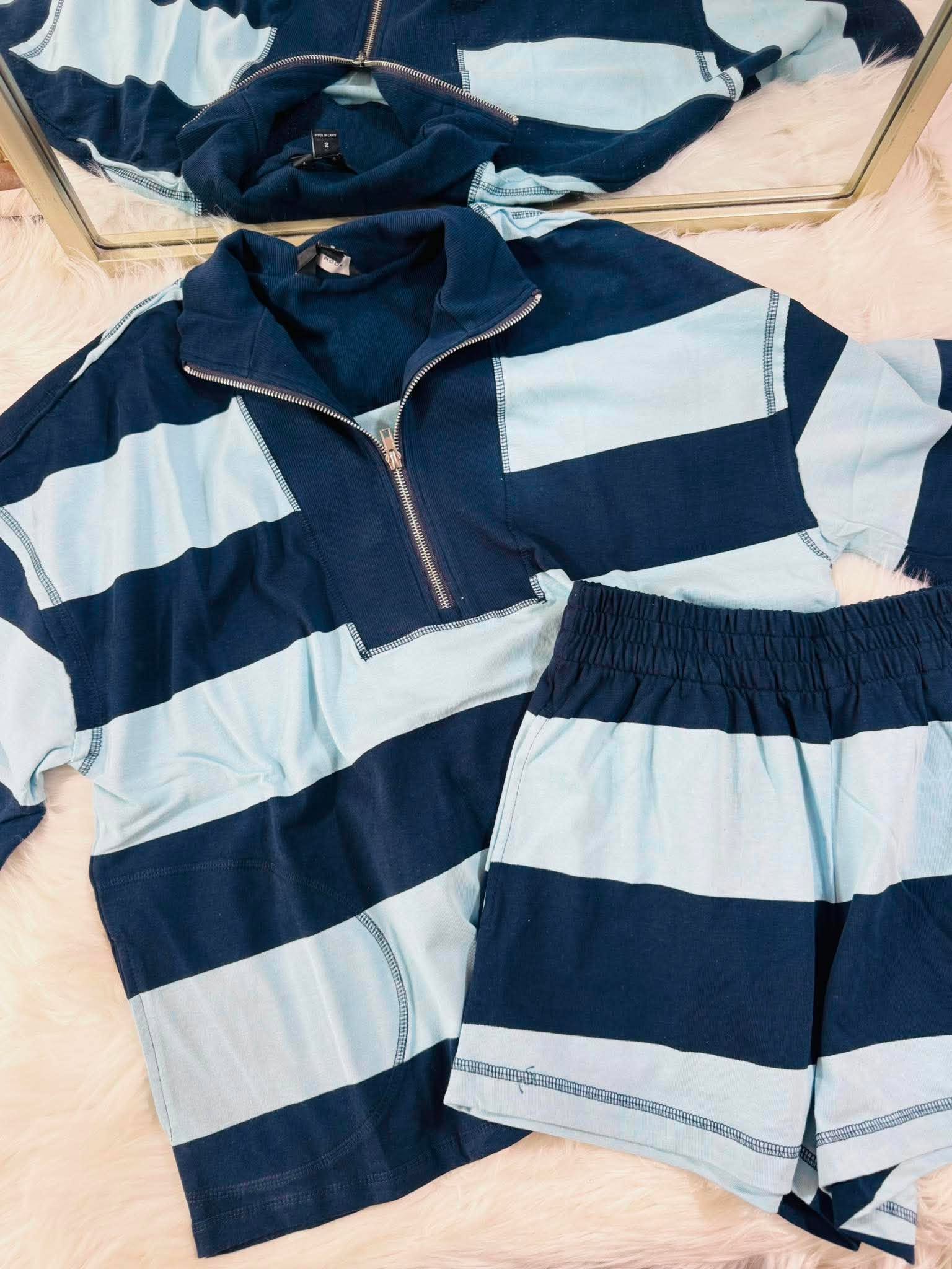 In The Blues Striped Shorts Set
