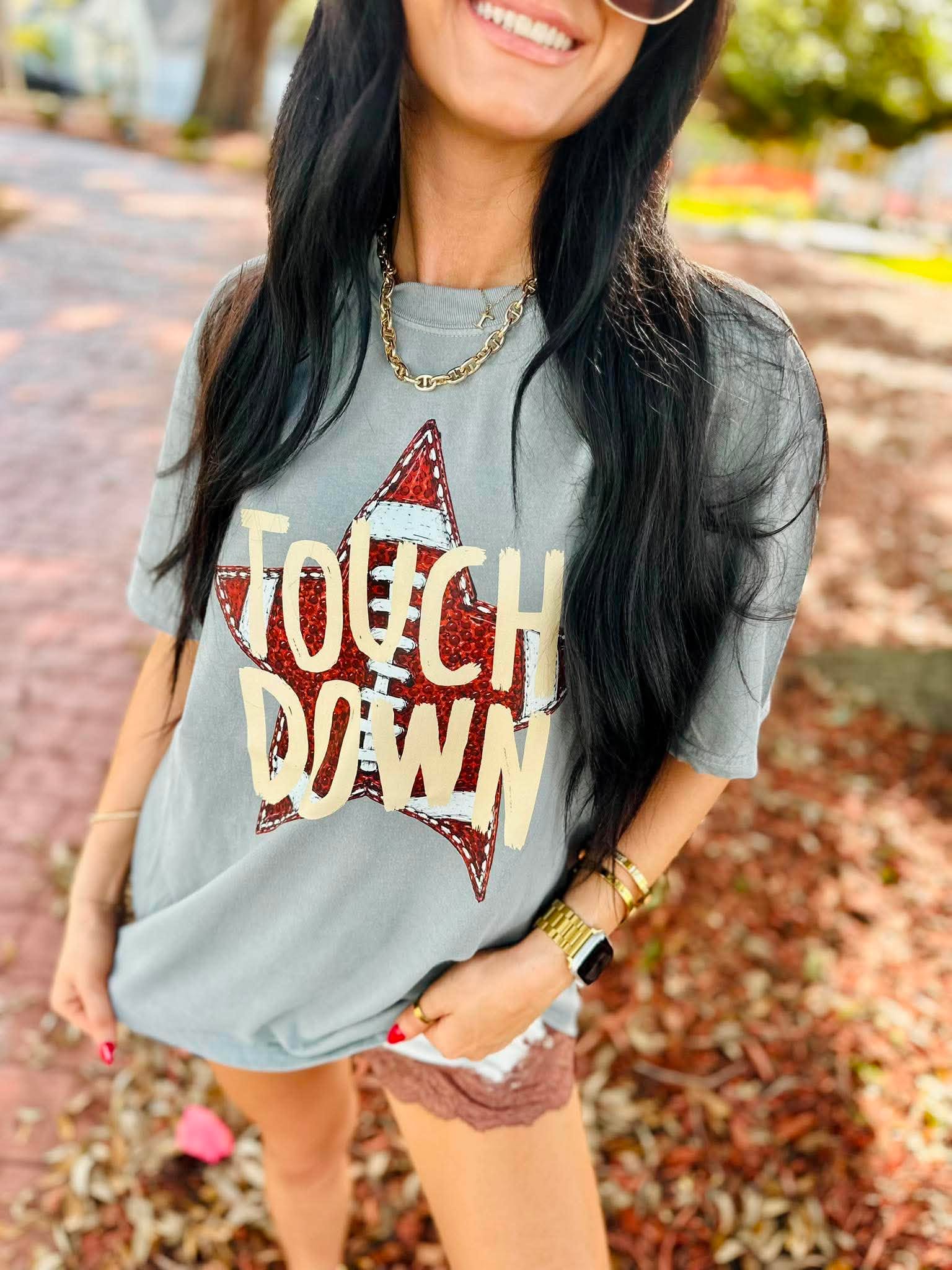 Touchdown Football Star Grey Graphic Tee