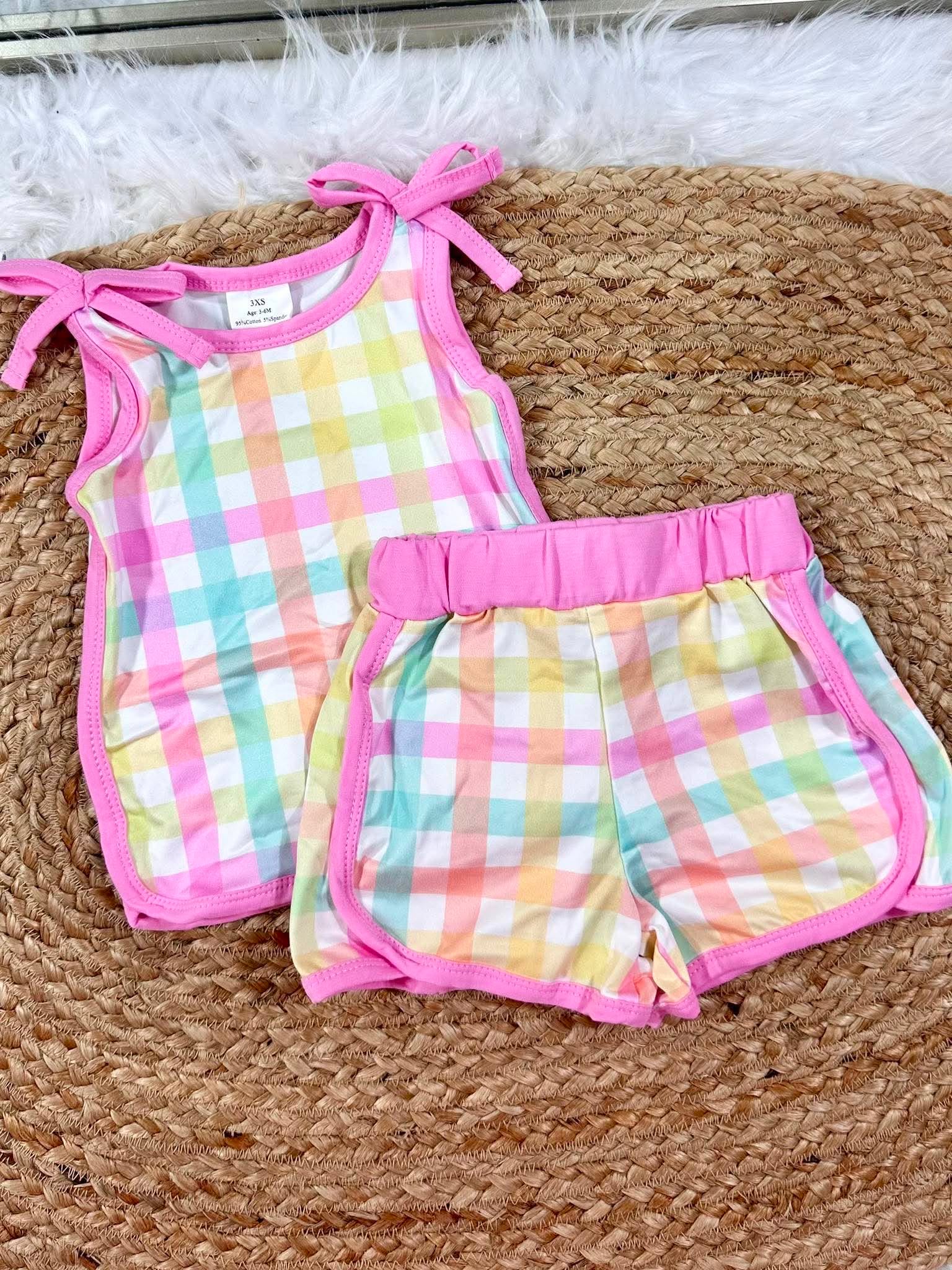 Summer Plaid Bow Set