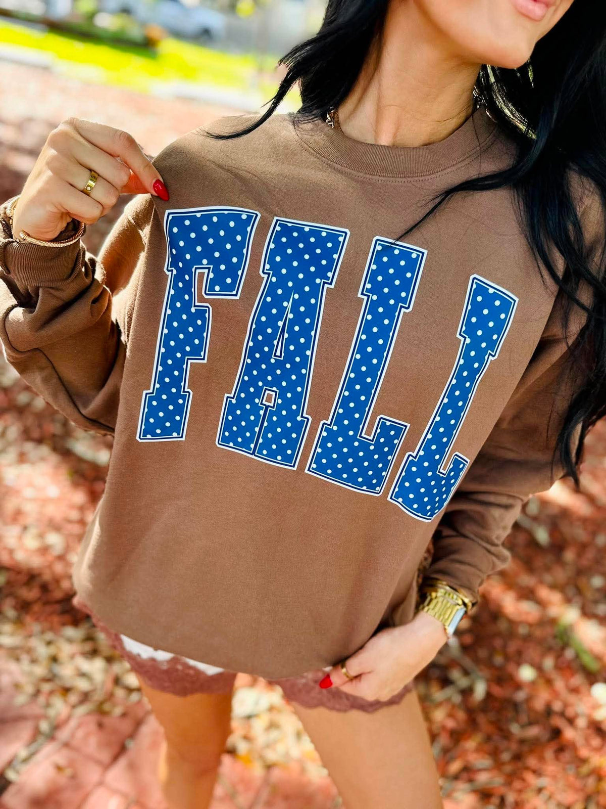 Blue Polka Dot Fall Army Brown Sweatshirt