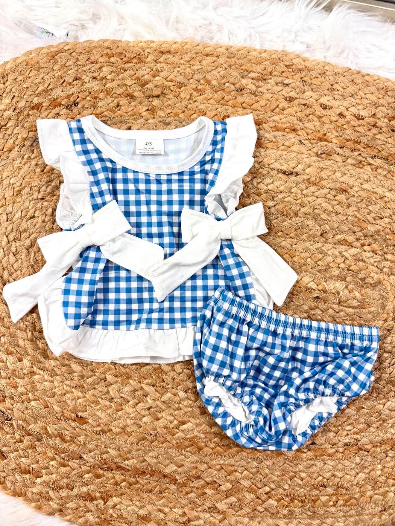 Girls Blue Checker Bloomer Set