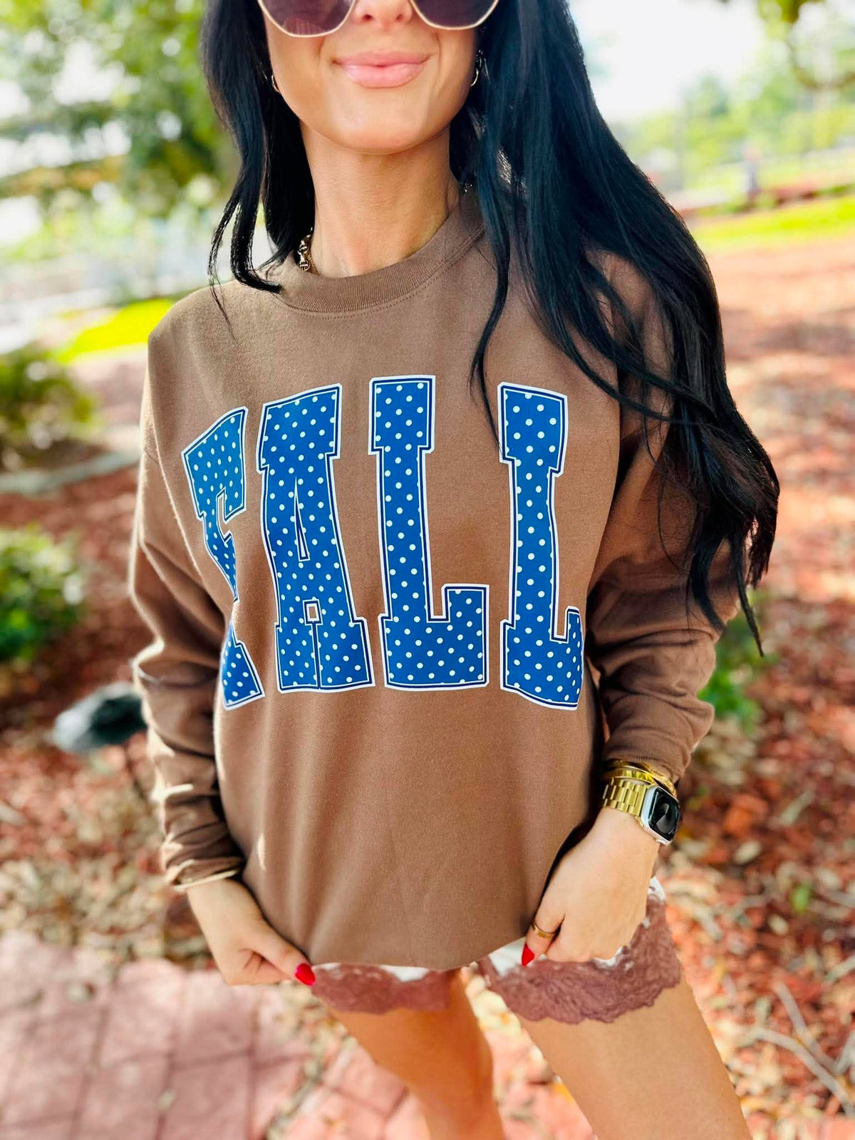 Blue Polka Dot Fall Army Brown Sweatshirt