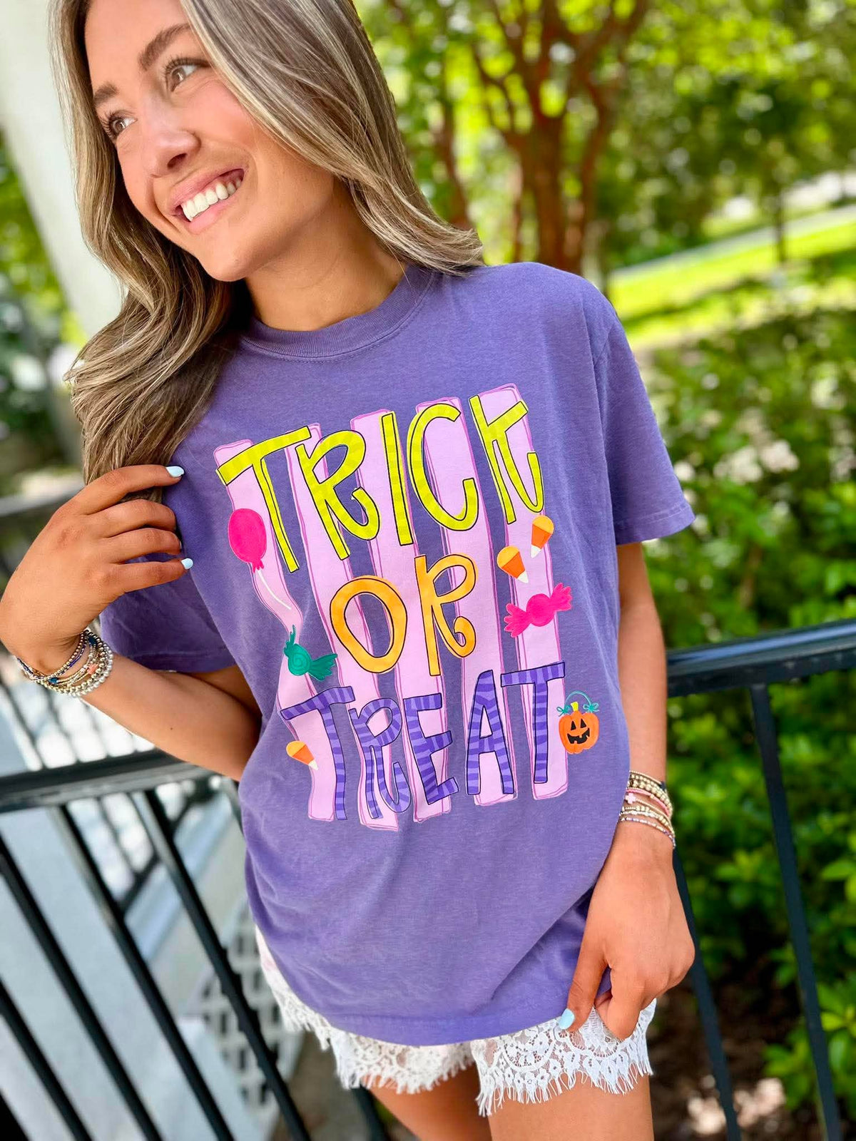 Trick Or Treat Stripe Grape Graphic Tee