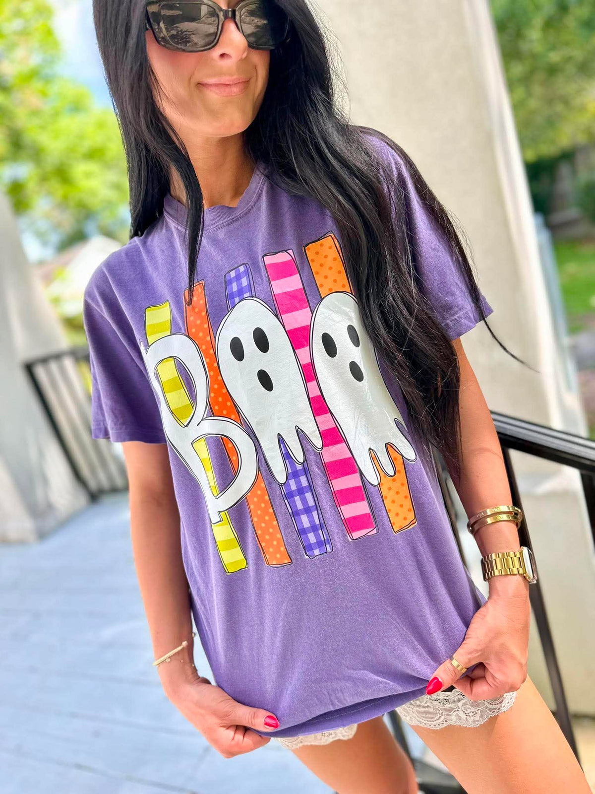 Boo Ghost Stripe Grape Graphic Tee