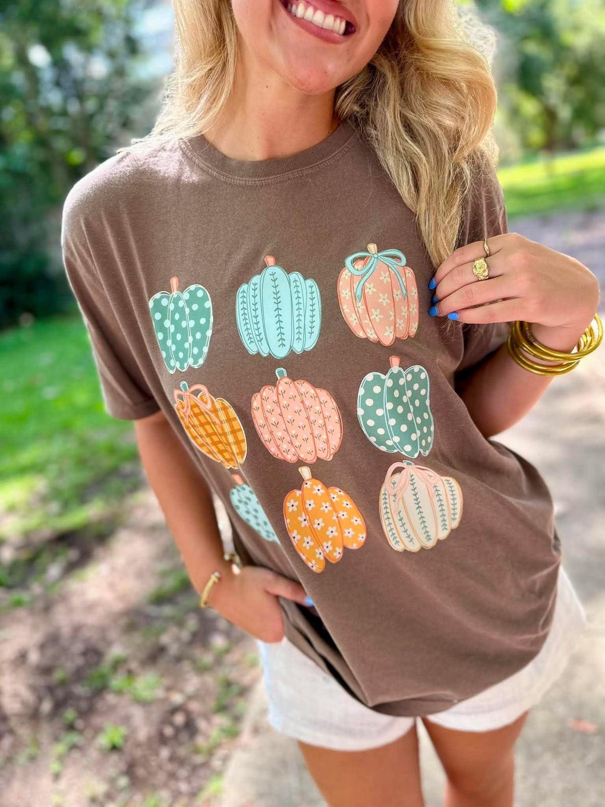 Colorful Pumpkin Stack Espresso Graphic Tee
