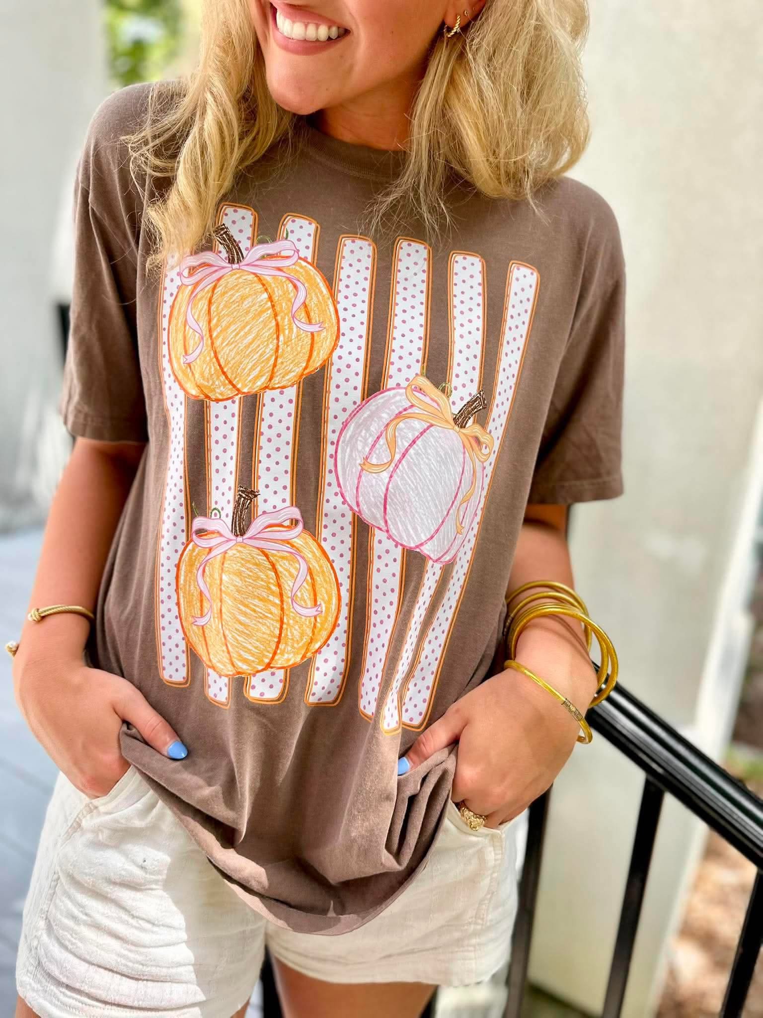 Pumpkin Stripe Polka Dot Espresso Tee