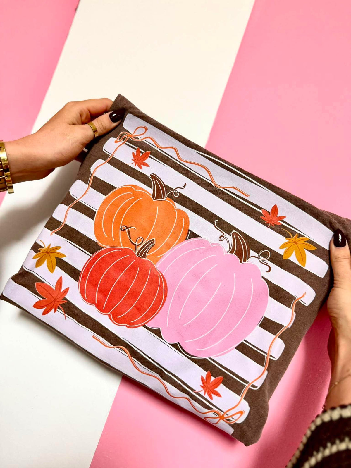 Trio Pumpkin Stripe Espresso Graphic Tee