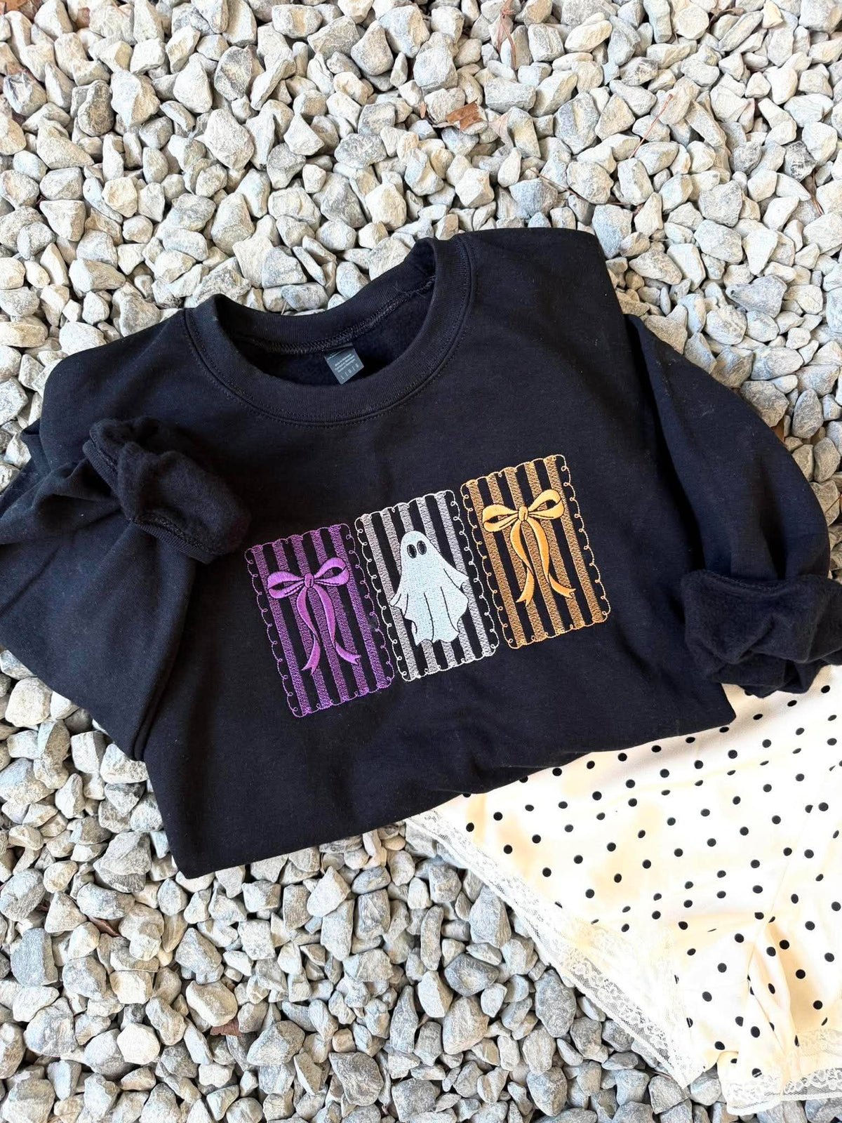 Ghost/Bow Stamps Black Sweatshirt
