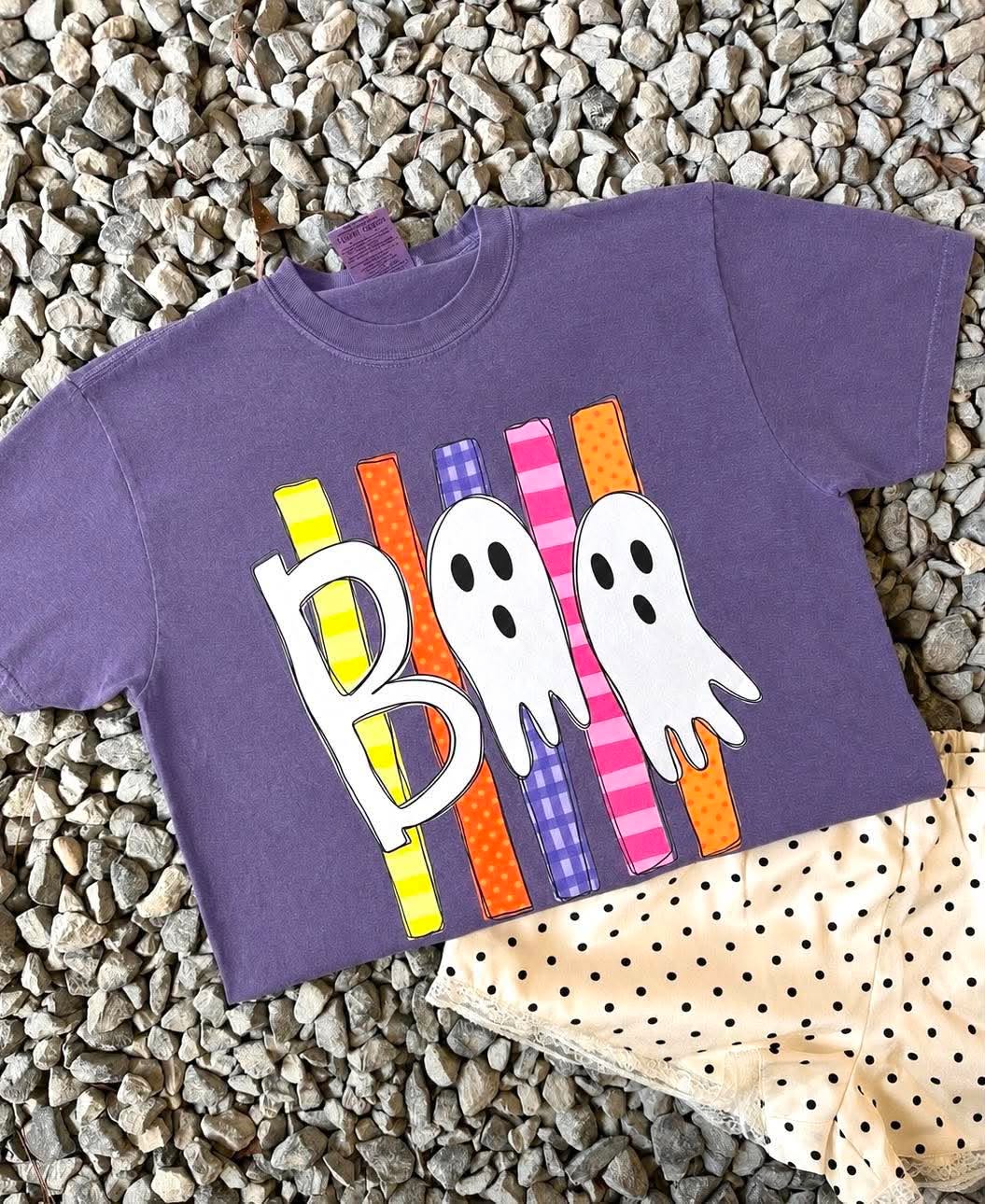 Boo Ghost Stripe Grape Graphic Tee