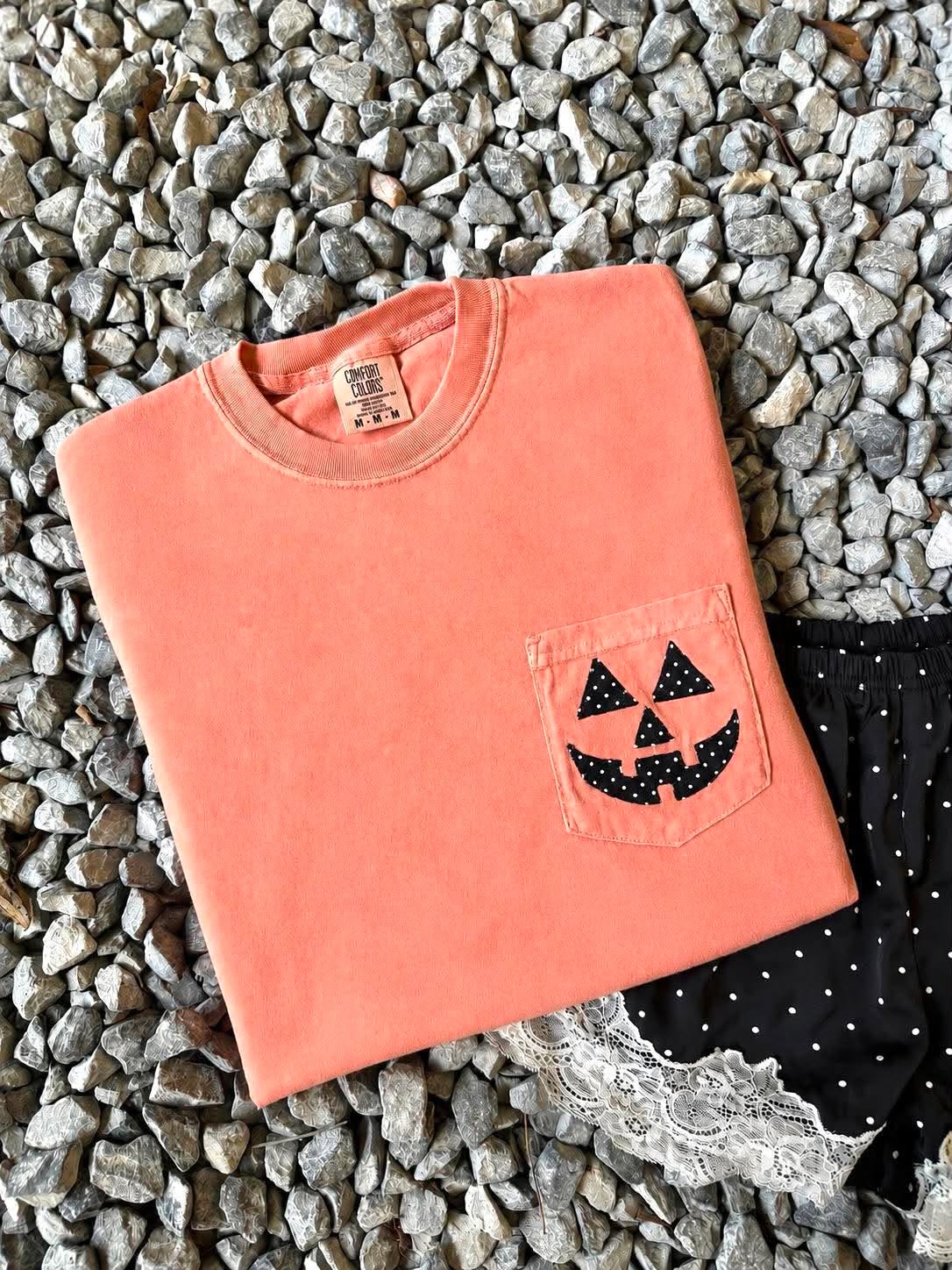 Polka Dot Jack-O-Lanter Terracotta Pocket Tee