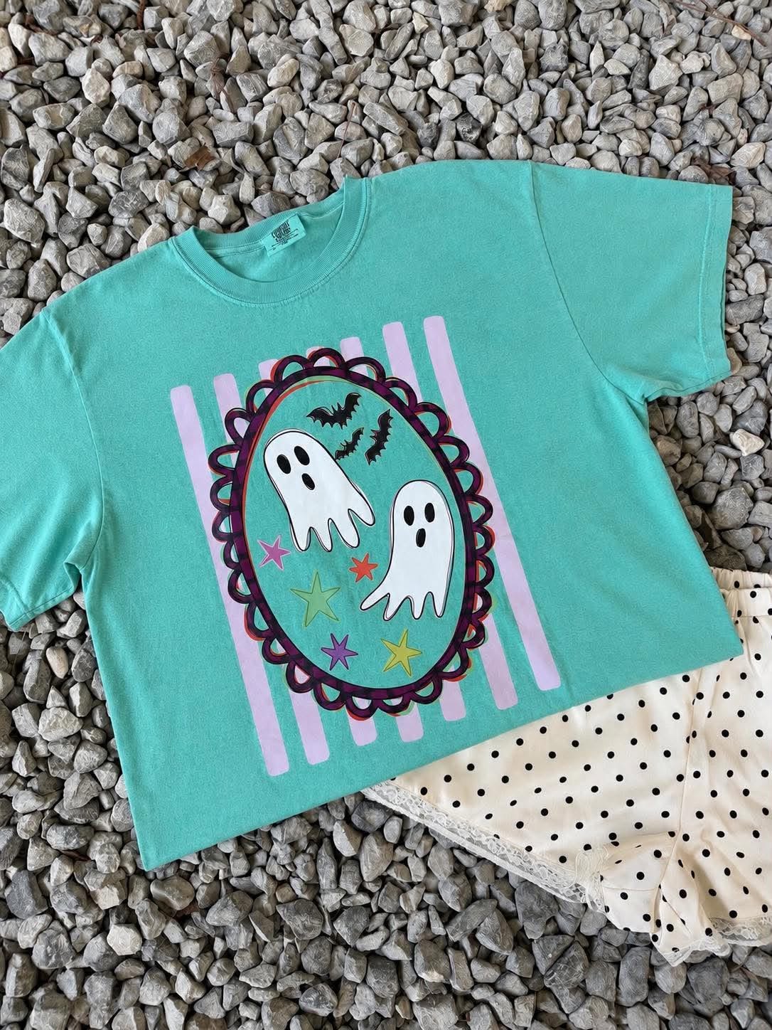 Spooky Ghost/Stars Seafoam Graphic Tee